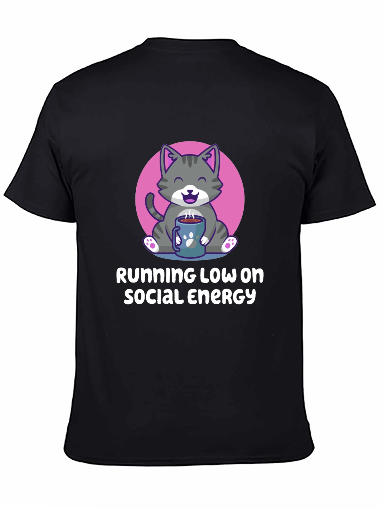 Running Low Social Energy Cat Graphic T-Shirt