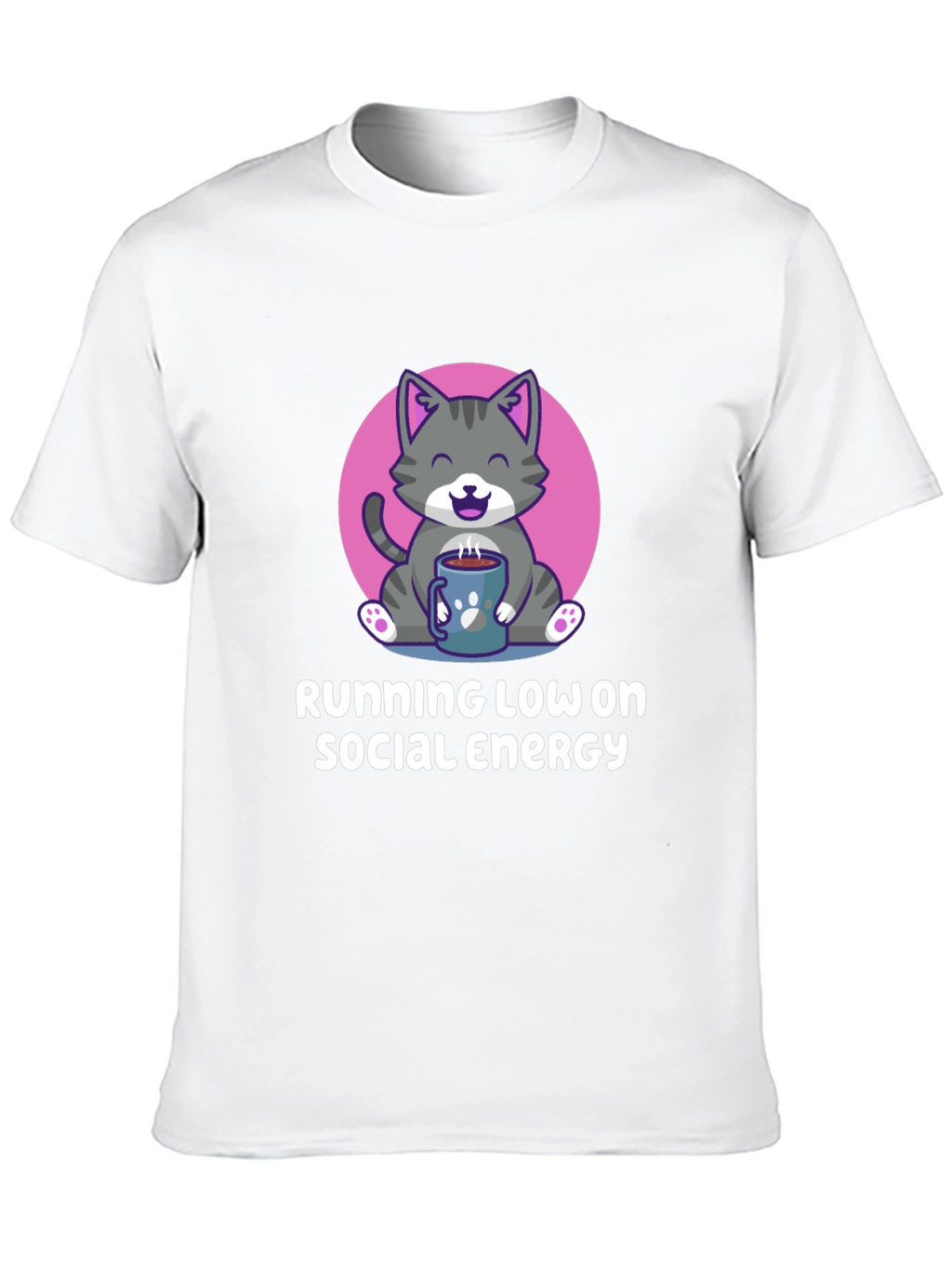 Running Low Social Energy Cat Graphic T-Shirt