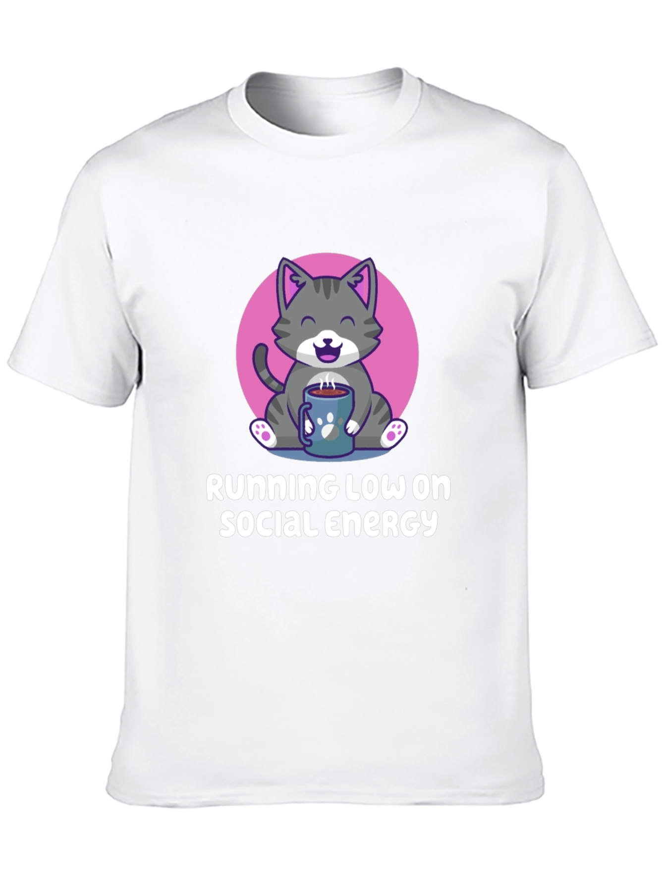 Running Low Social Energy Cat Graphic T-Shirt
