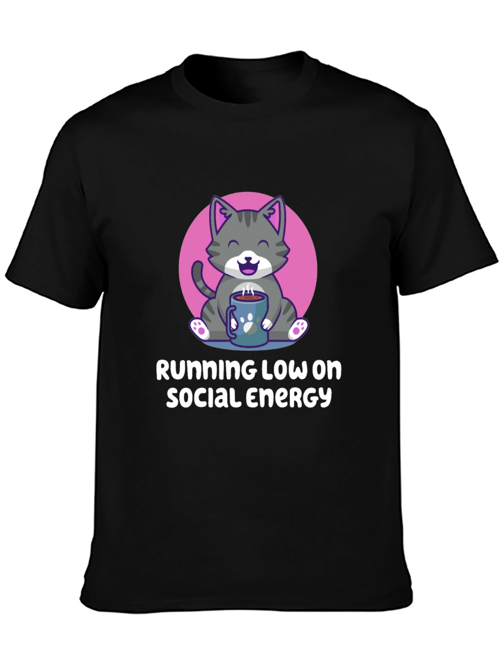 Running Low Social Energy Cat Graphic T-Shirt