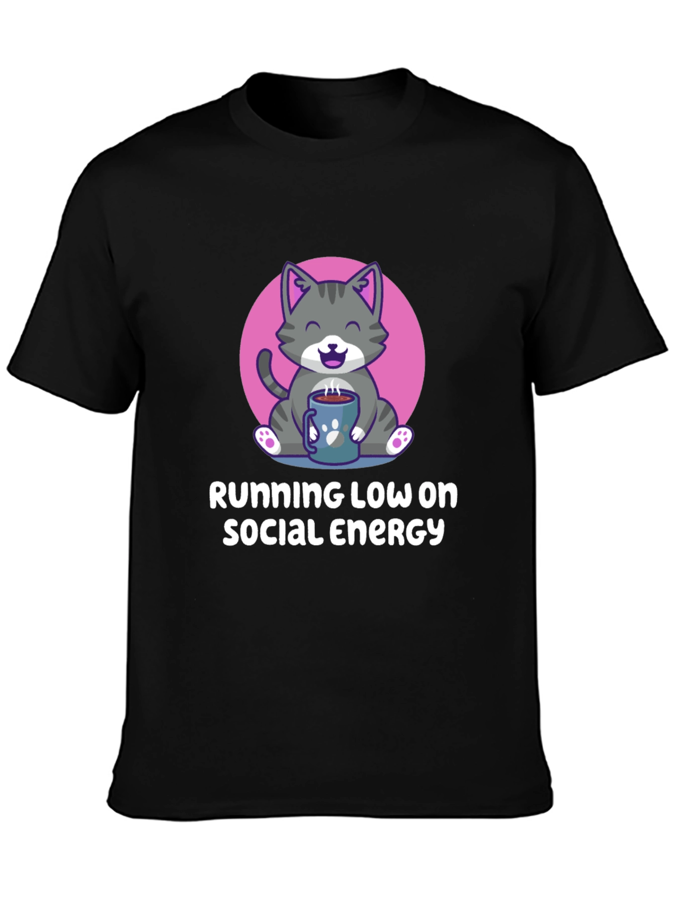 Running Low Social Energy Cat Graphic T-Shirt