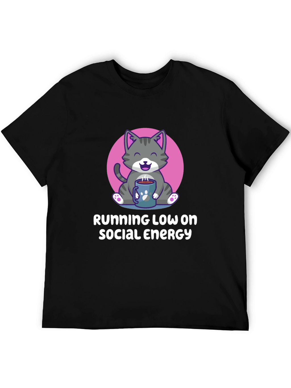 Running Low Social Energy Cat Graphic T-Shirt