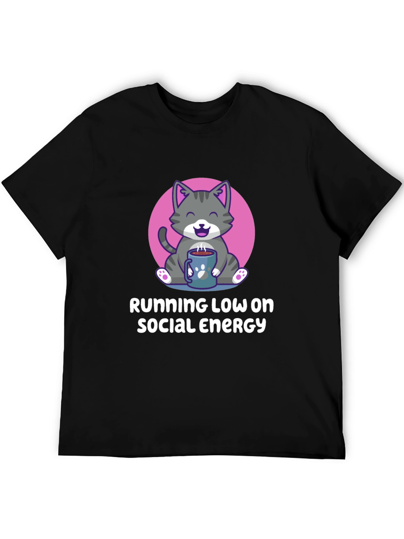 Running Low Social Energy Cat Graphic T-Shirt