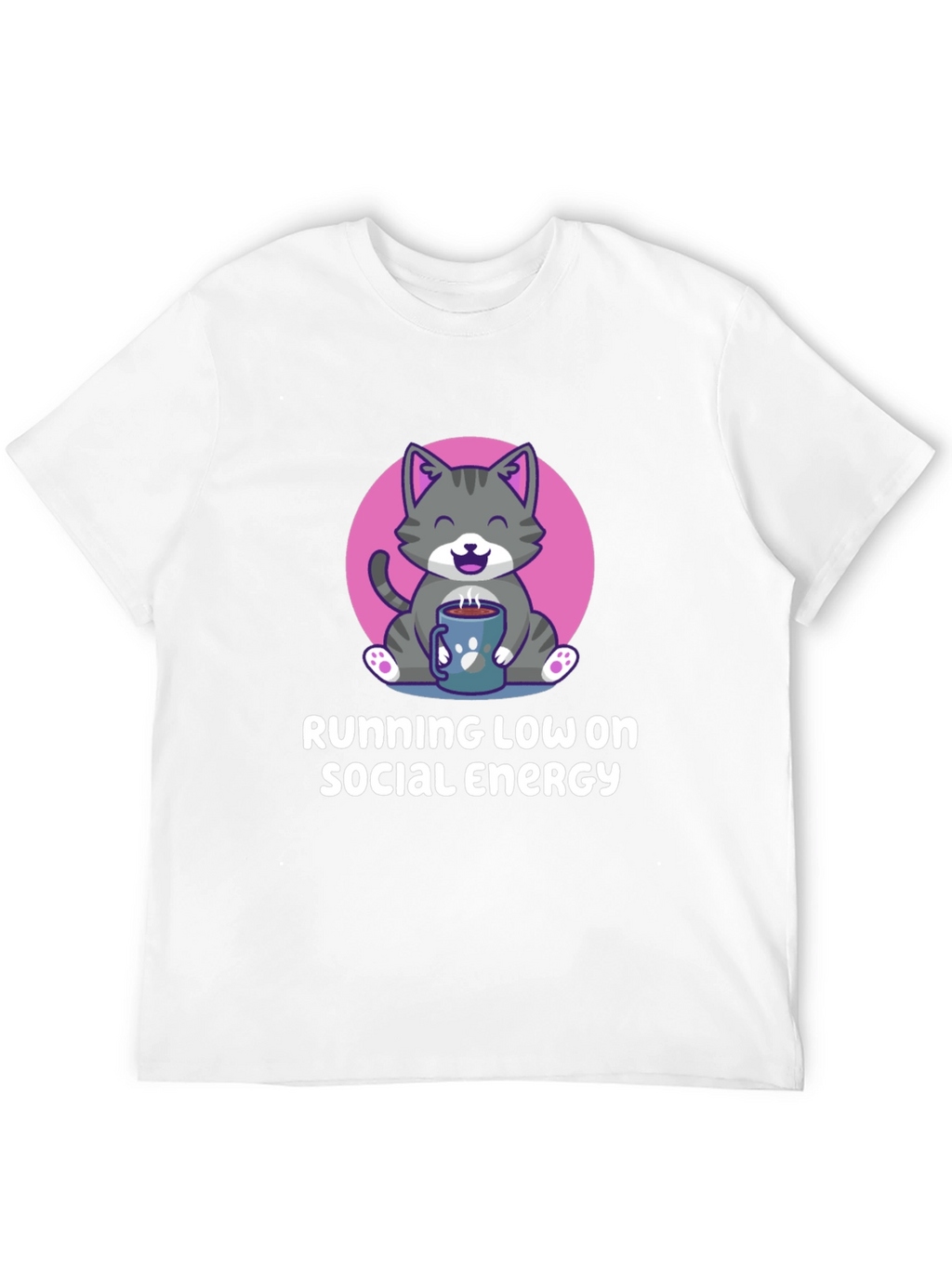 Running Low Social Energy Cat Graphic T-Shirt