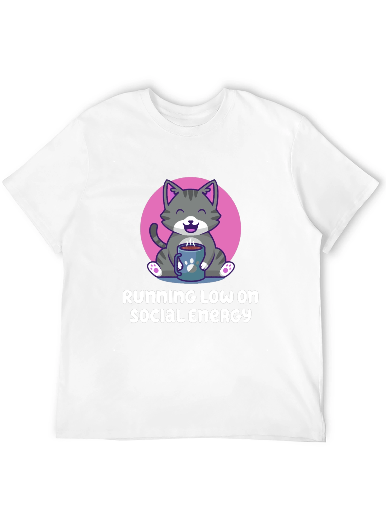 Running Low Social Energy Cat Graphic T-Shirt