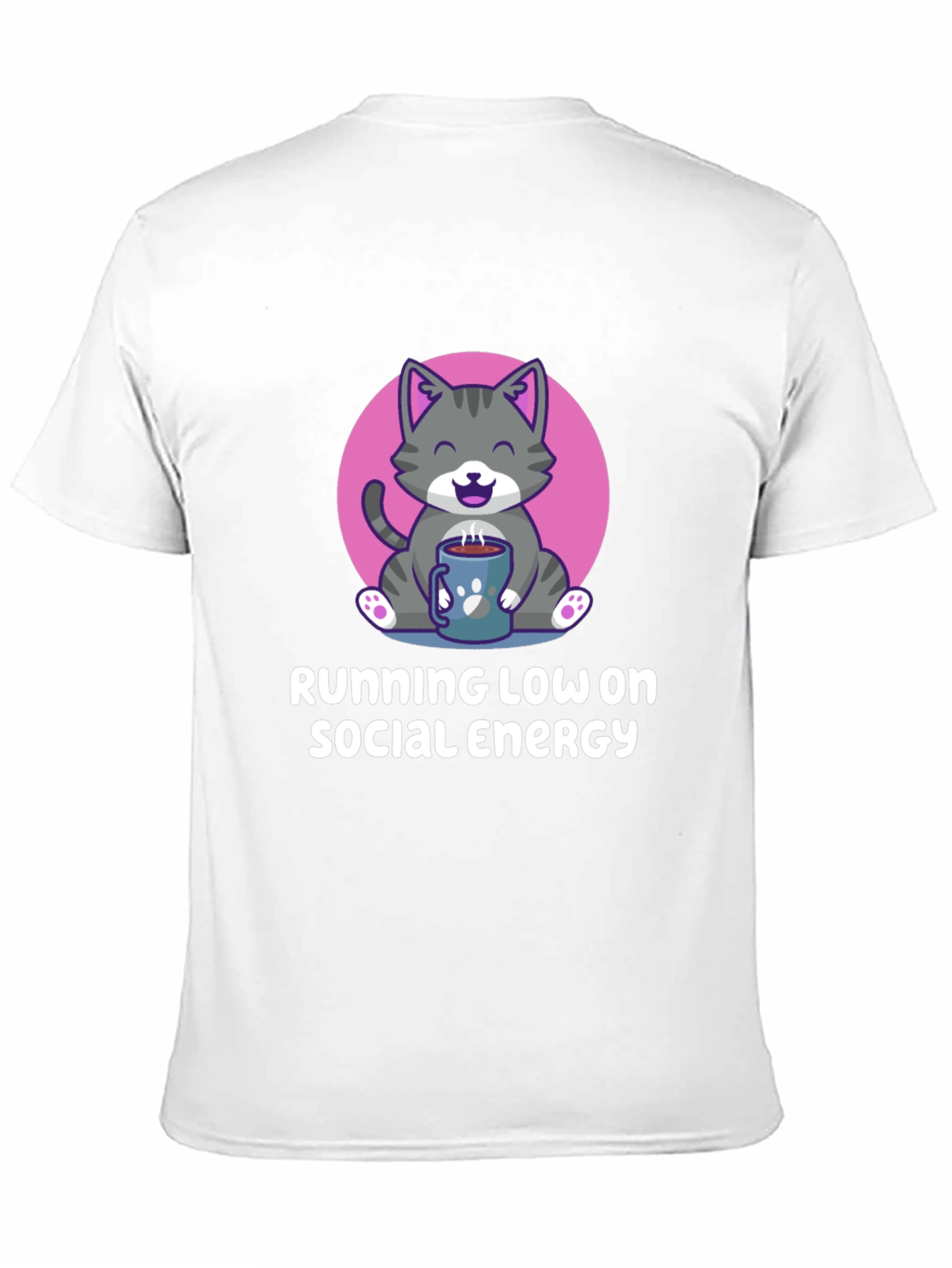 Running Low Social Energy Cat Graphic T-Shirt