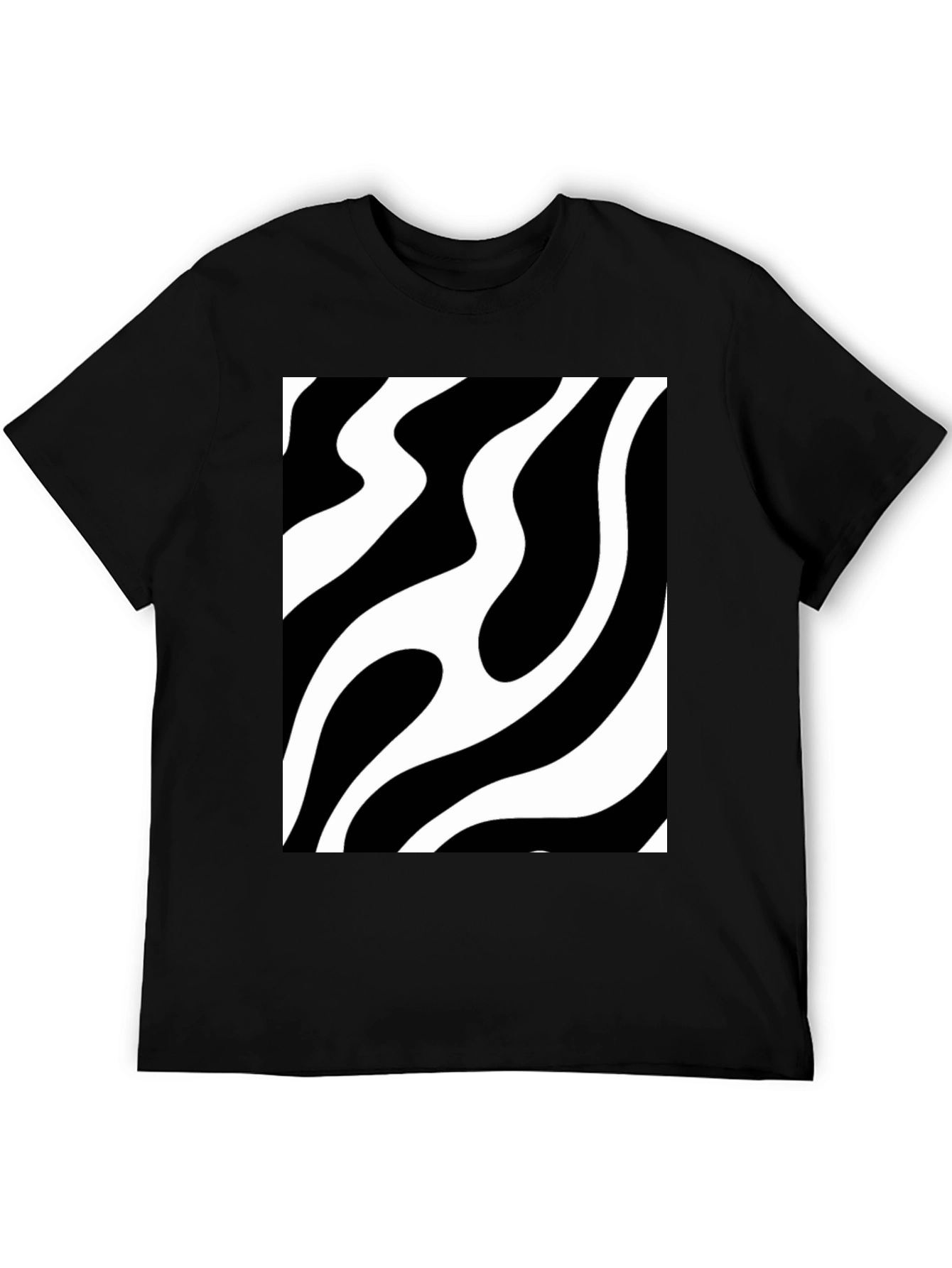 Abstract Wave Pattern Black T-Shirt