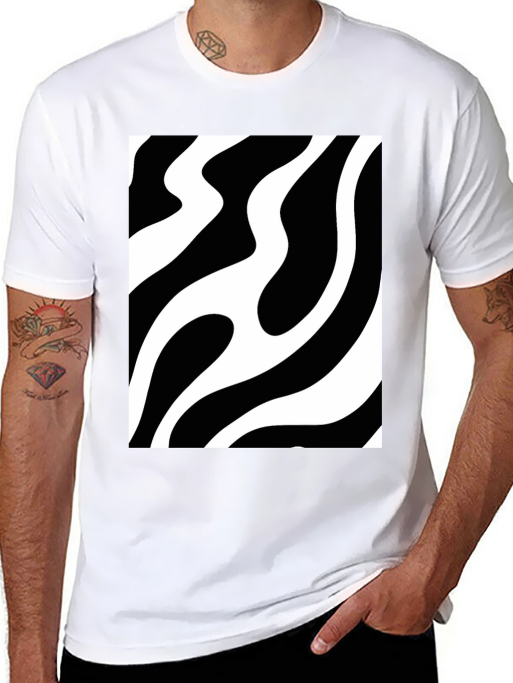 Abstract Wave Pattern Black T-Shirt