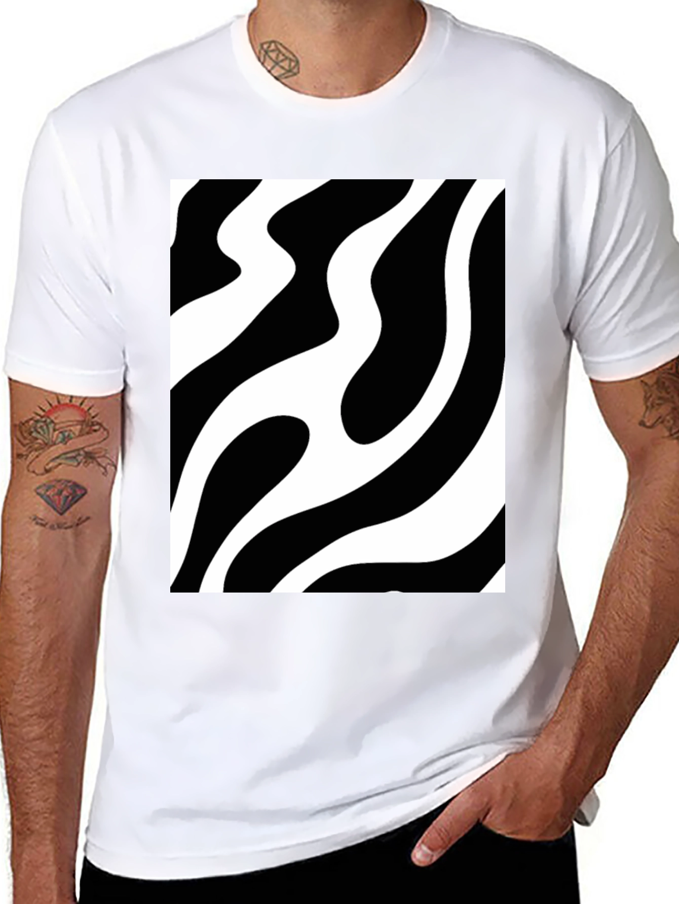 Abstract Wave Pattern Black T-Shirt