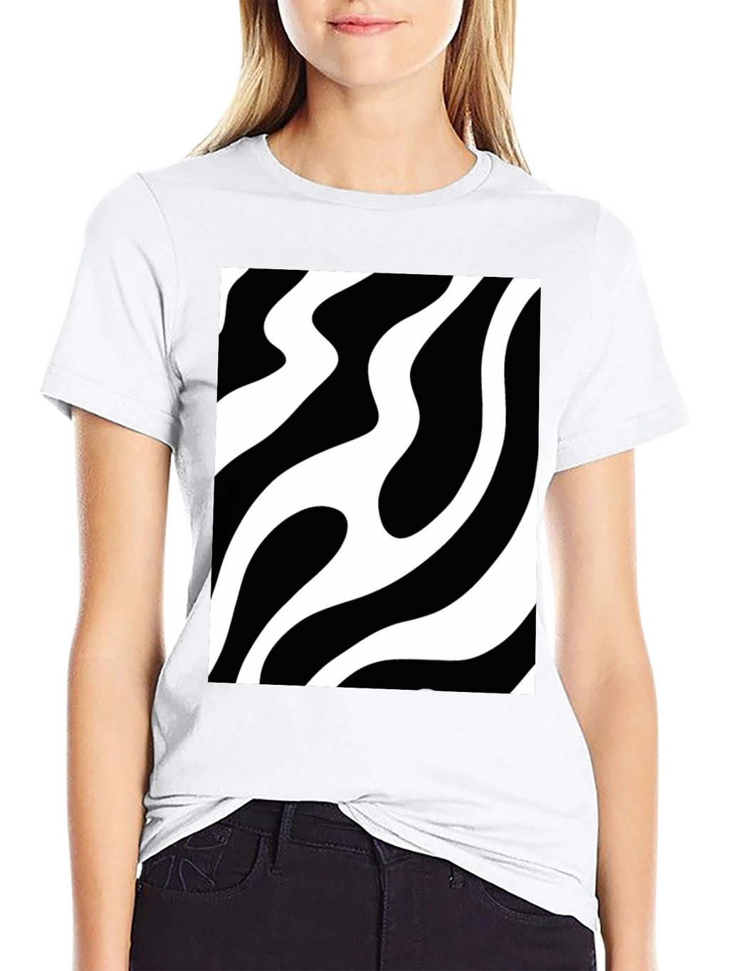 Abstract Wave Pattern Black T-Shirt