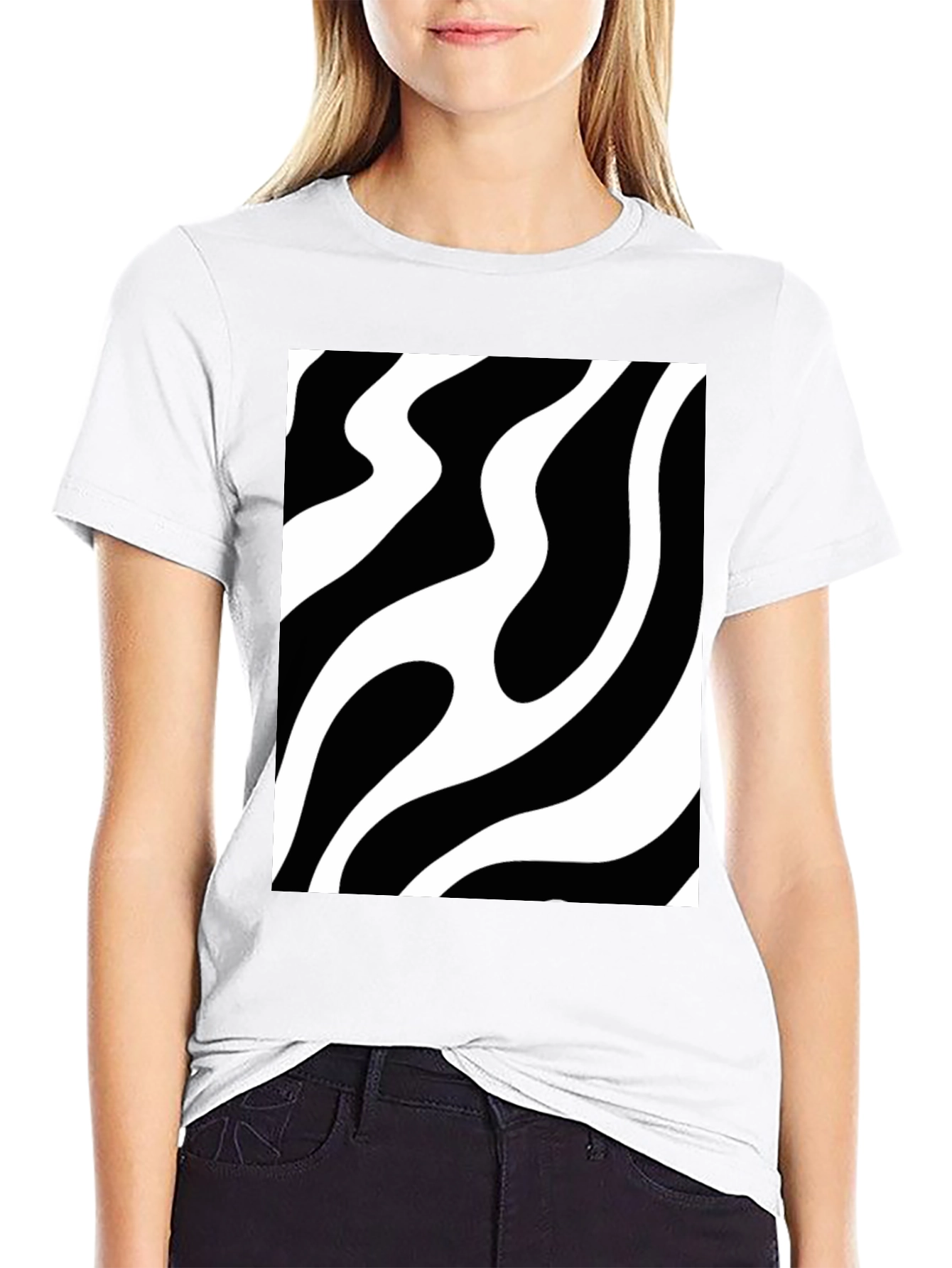 Abstract Wave Pattern Black T-Shirt