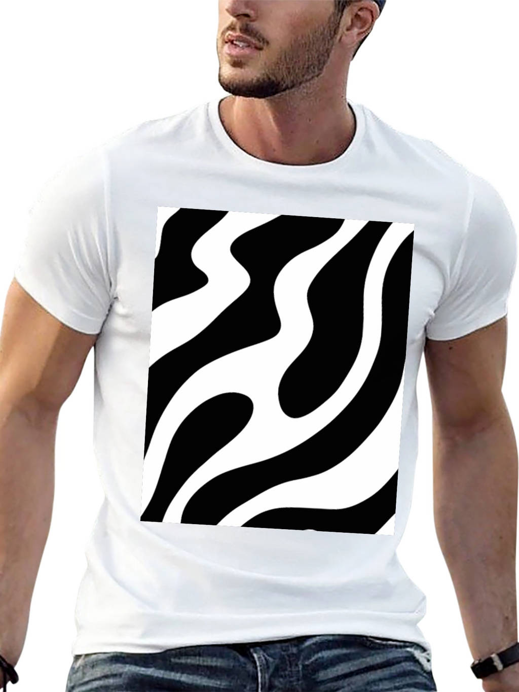 Abstract Wave Pattern Black T-Shirt
