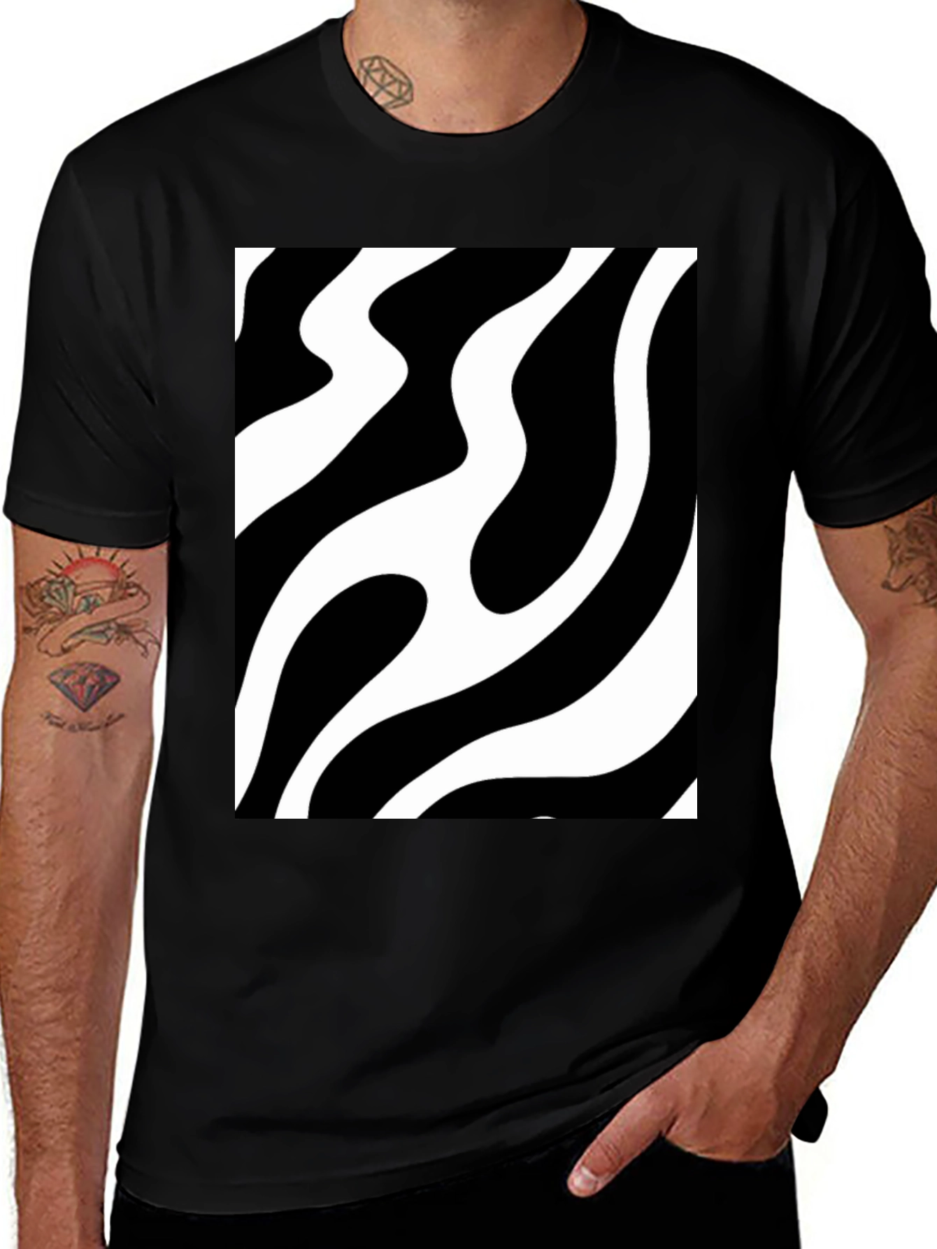 Abstract Wave Pattern Black T-Shirt