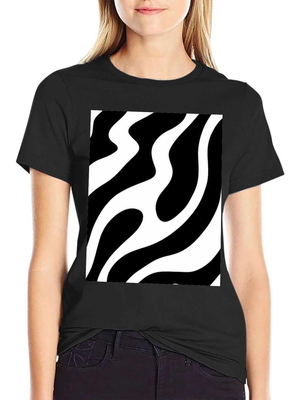 Abstract Wave Pattern Black T-Shirt