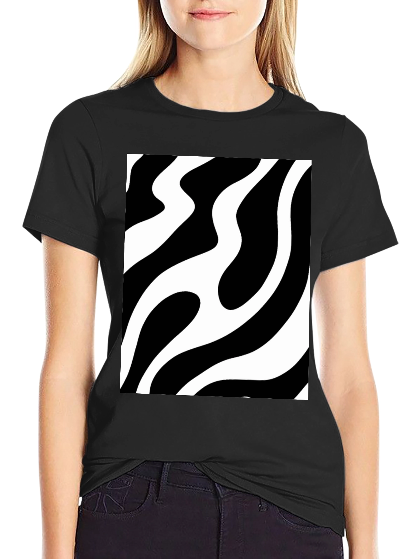 Abstract Wave Pattern Black T-Shirt