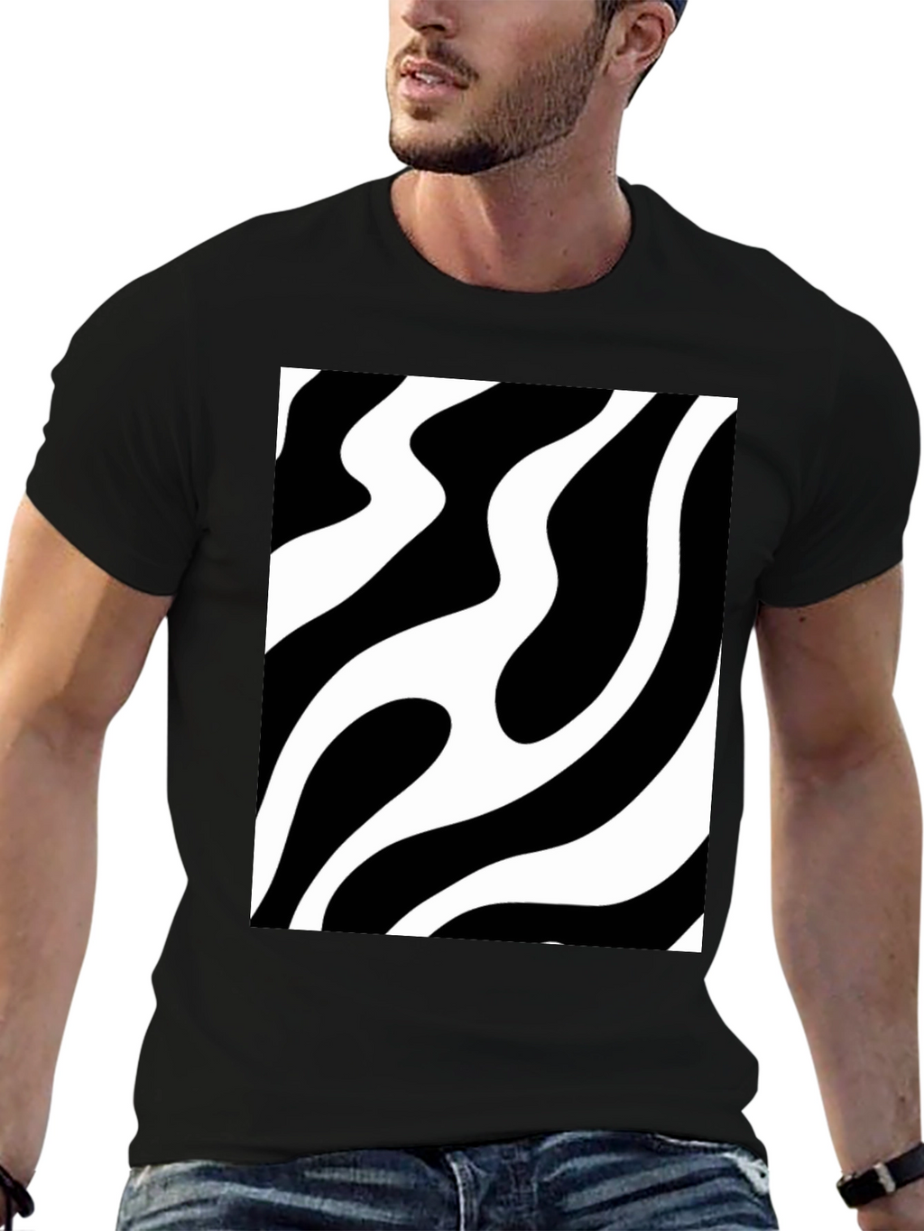 Abstract Wave Pattern Black T-Shirt