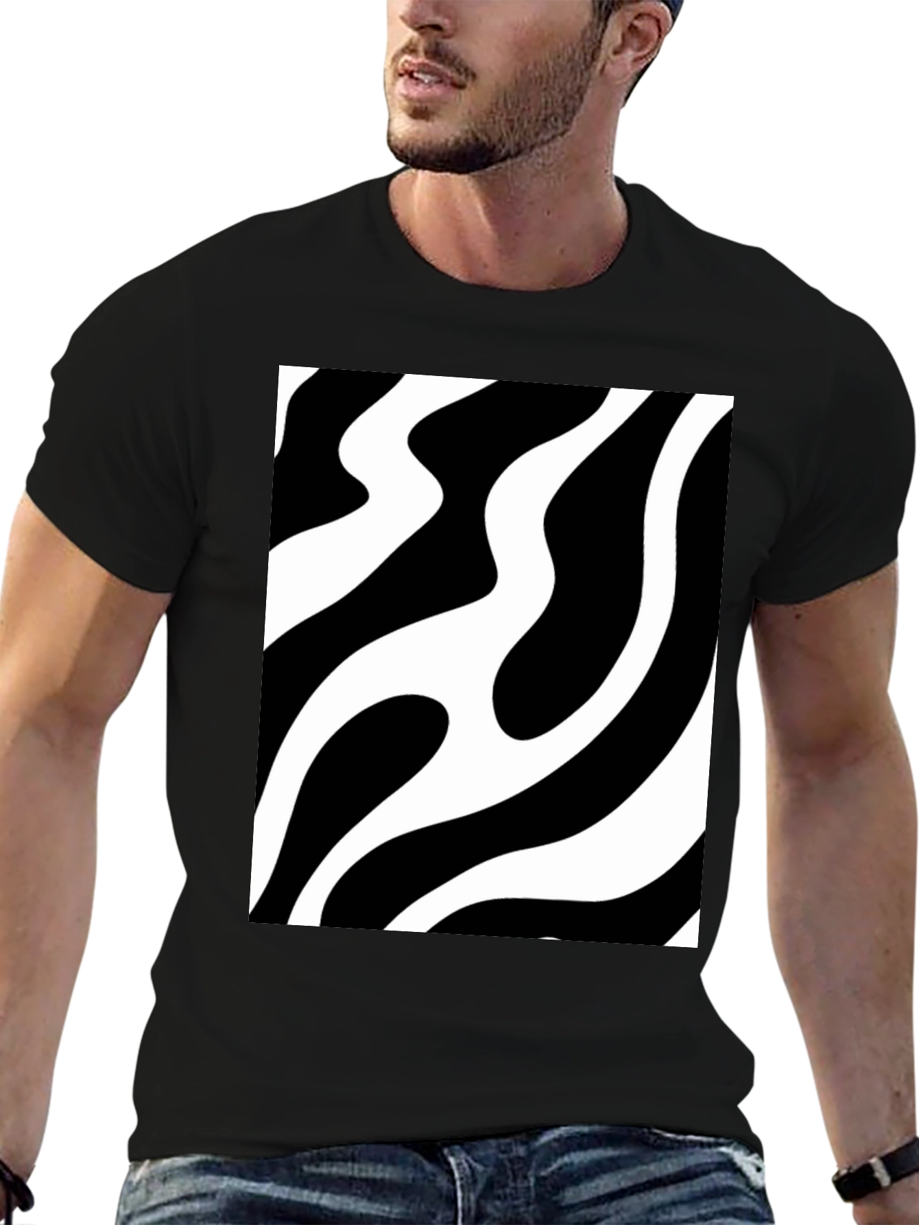 Abstract Wave Pattern Black T-Shirt