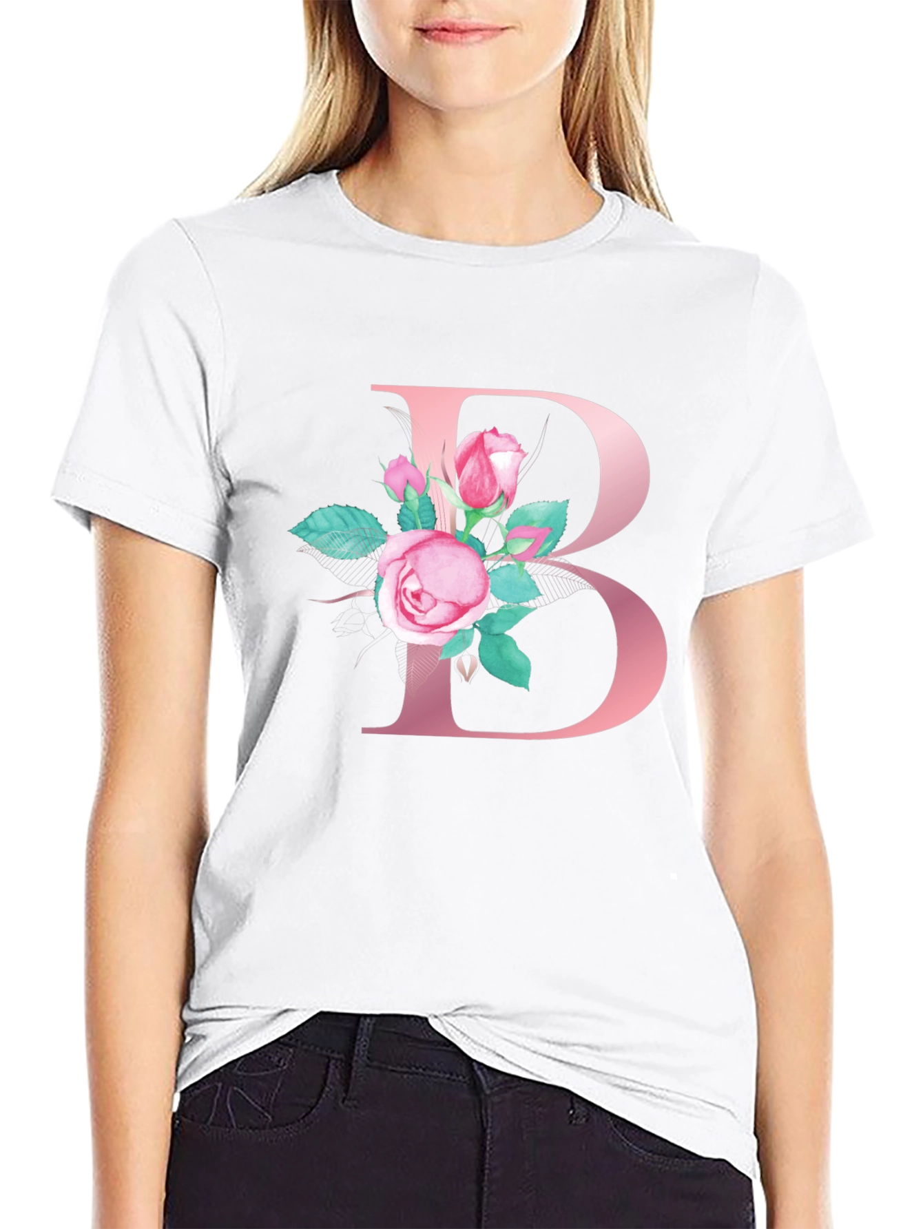 Floral Letter B Initial T-Shirt