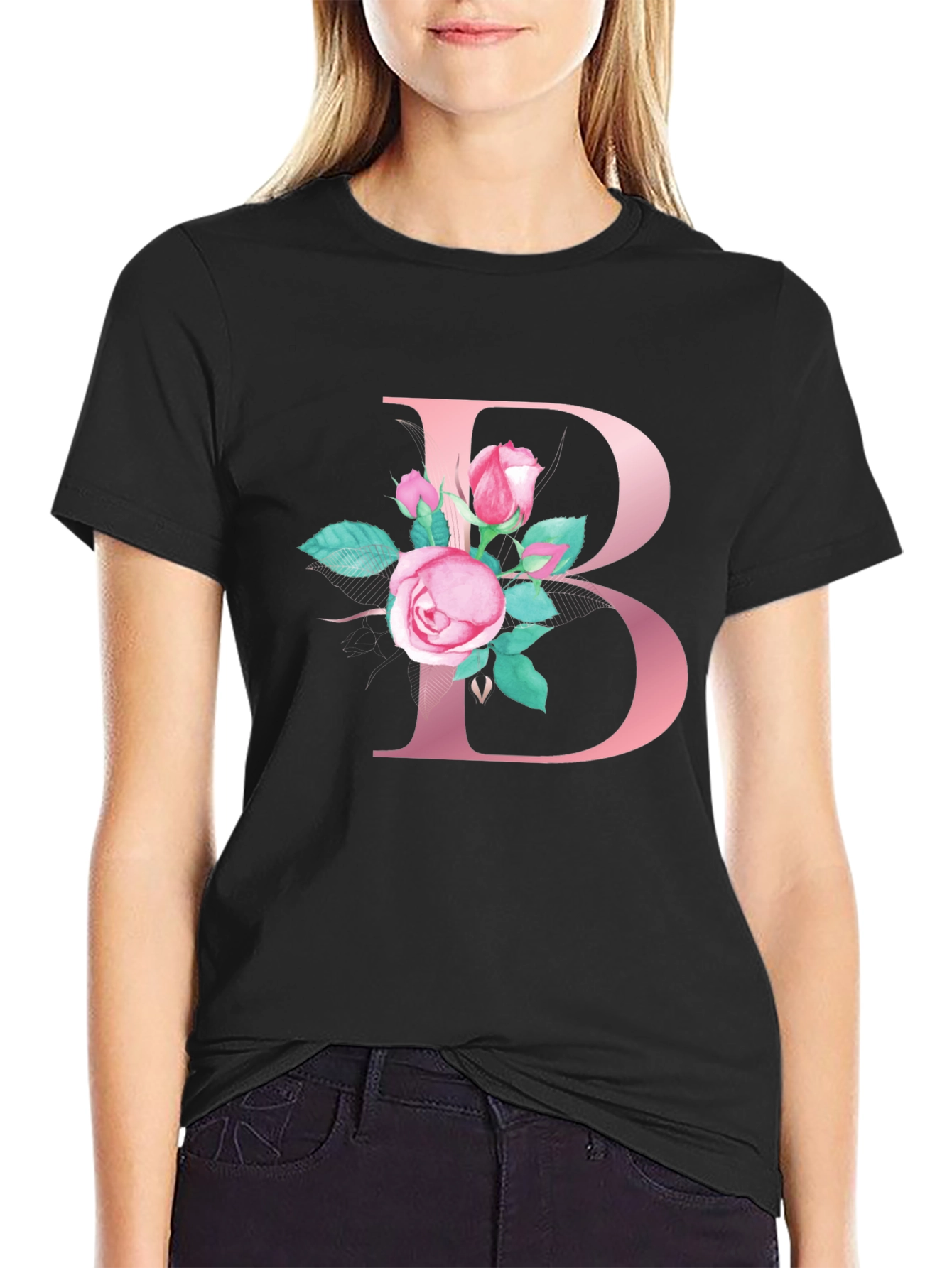 Floral Letter B Initial T-Shirt