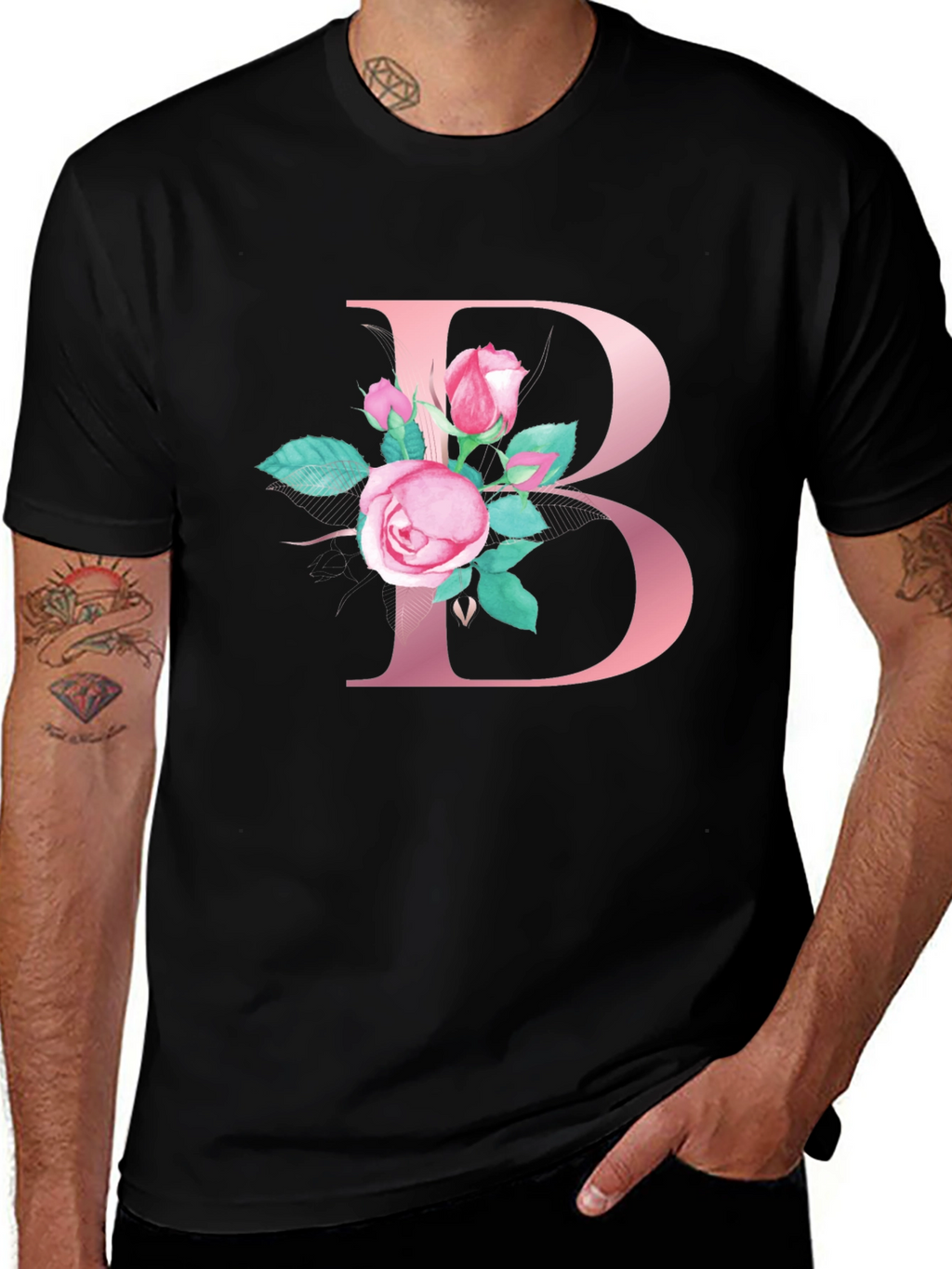 Floral Letter B Initial T-Shirt