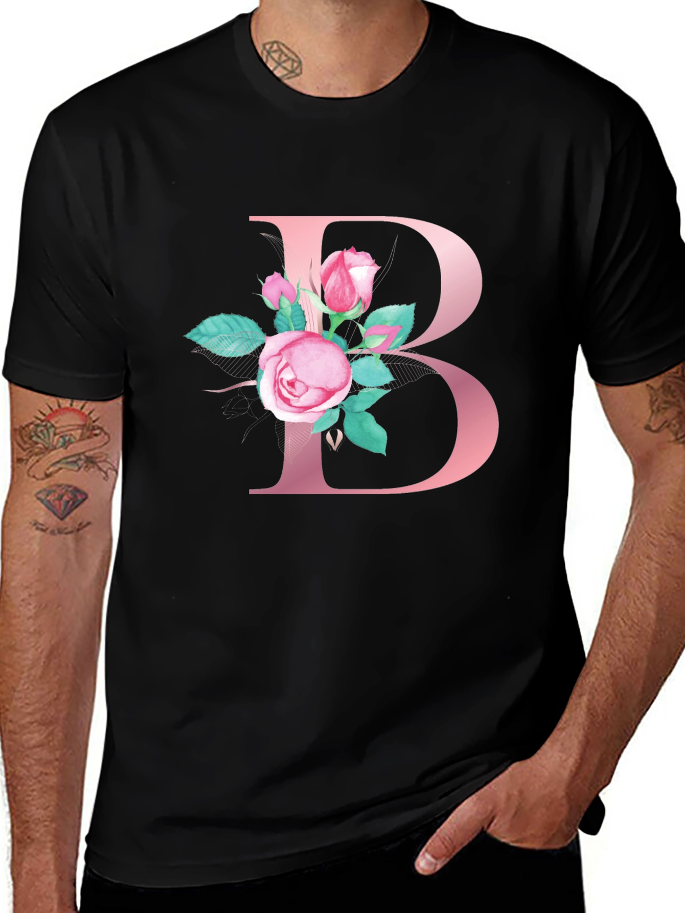 Floral Letter B Initial T-Shirt