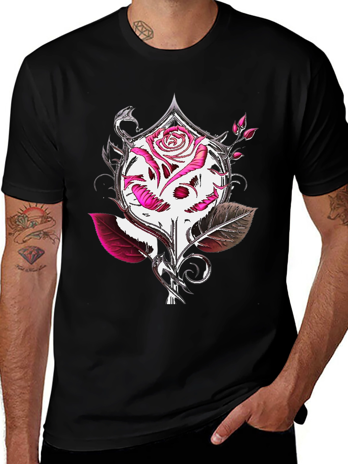 Rose Skull Graphic Tee - Edgy Style
