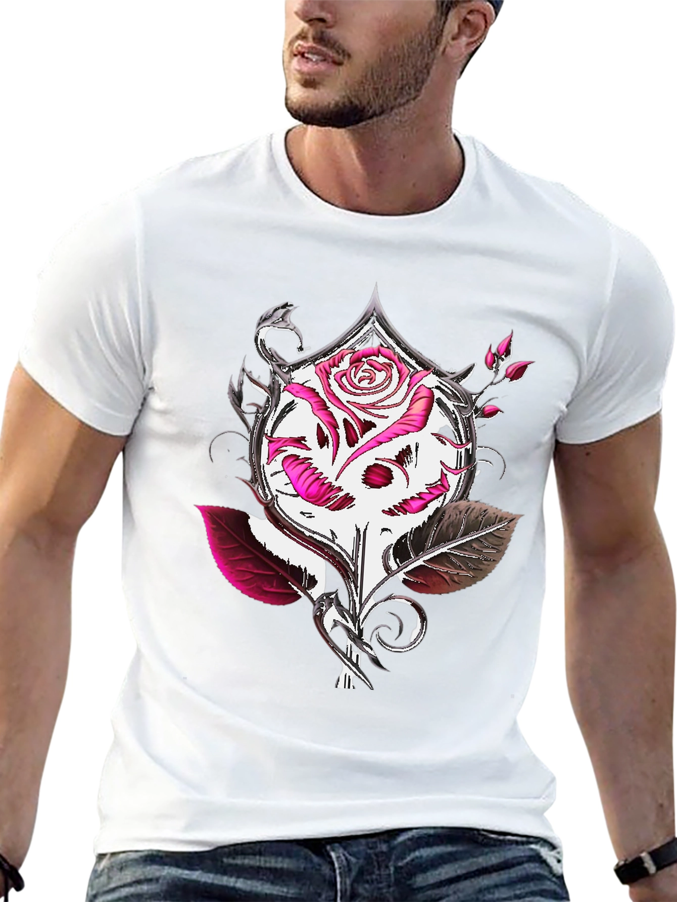 Rose Skull Graphic Tee - Edgy Style