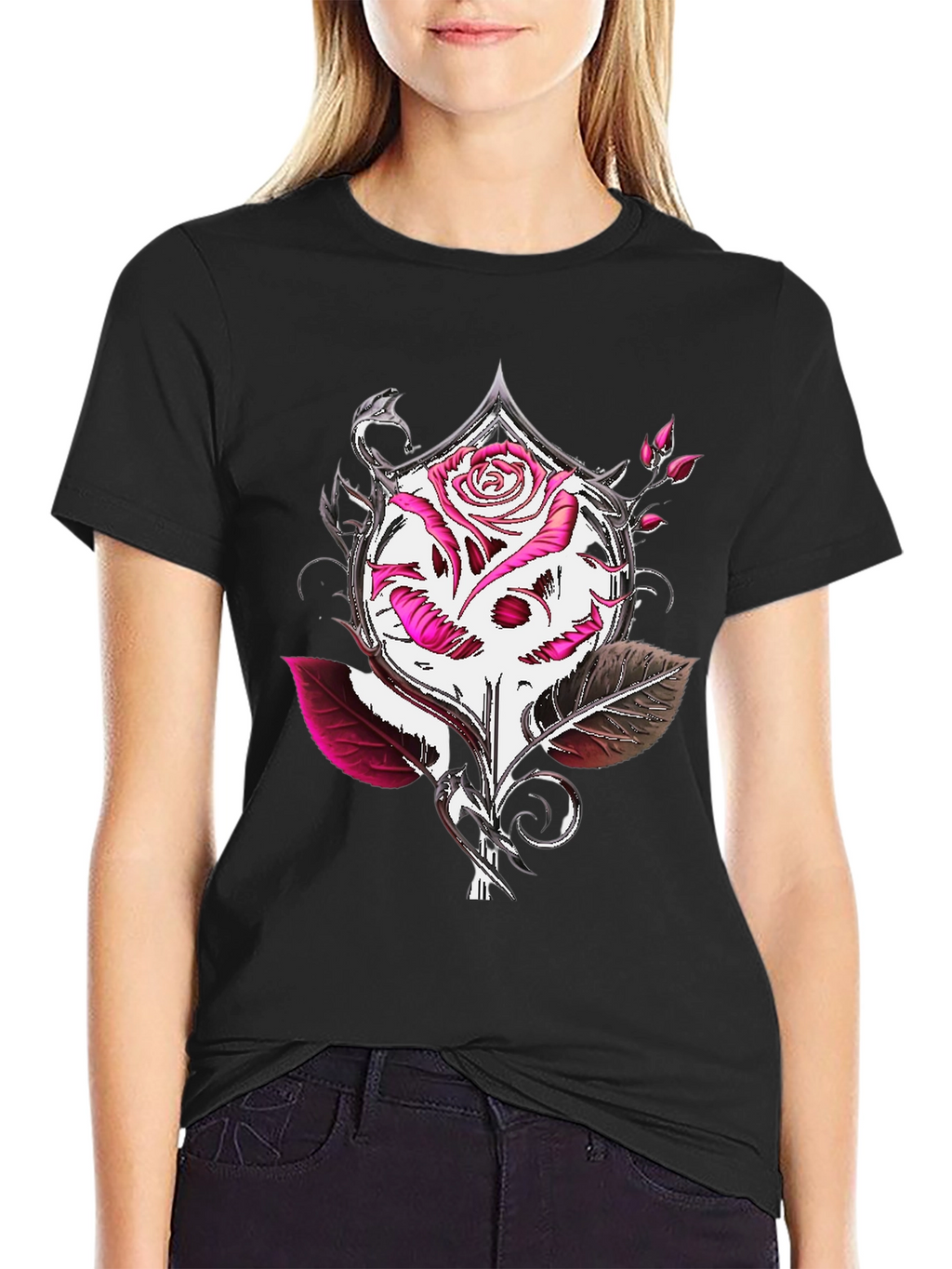 Rose Skull Graphic Tee - Edgy Style