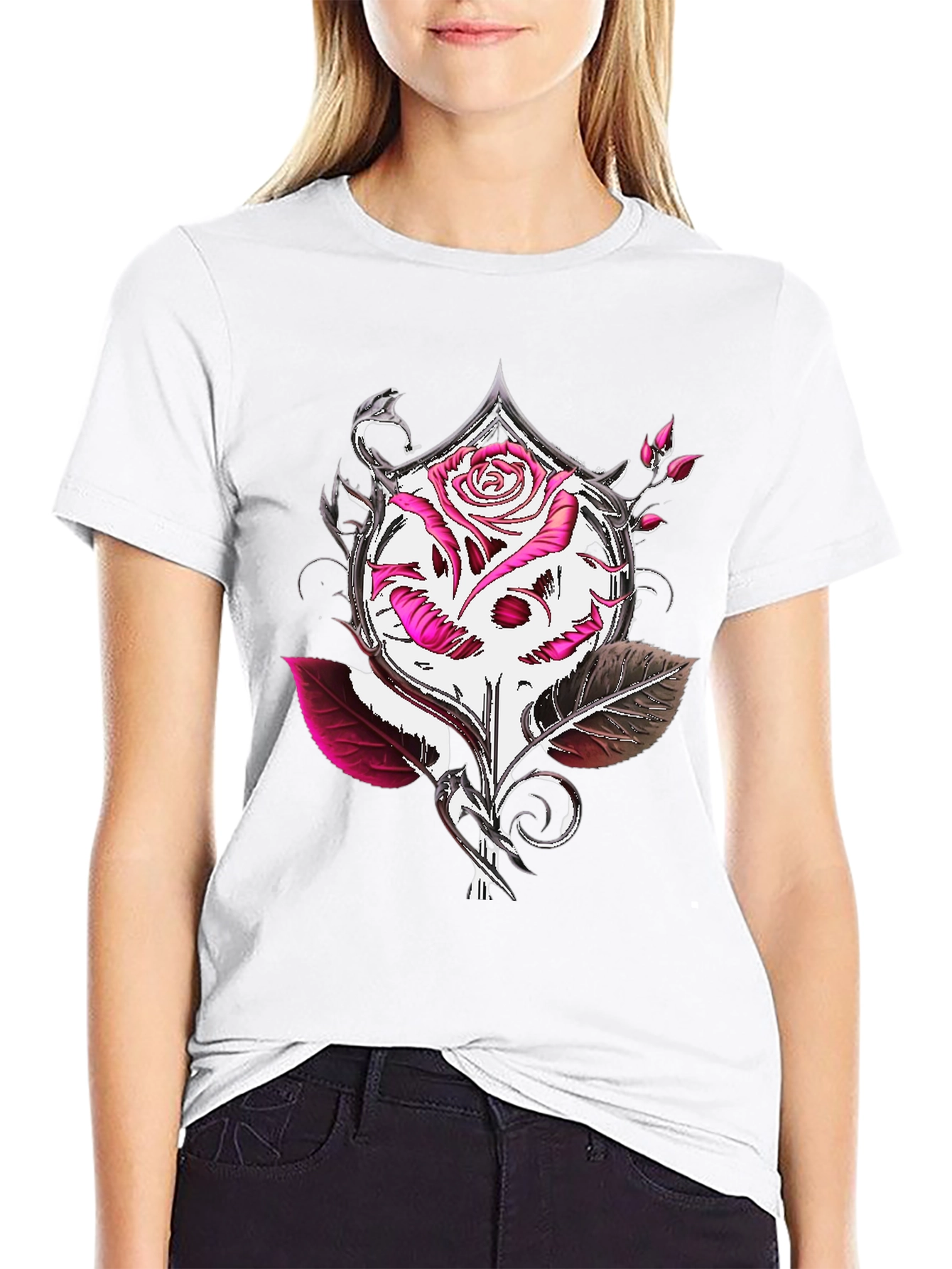 Rose Skull Graphic Tee - Edgy Style