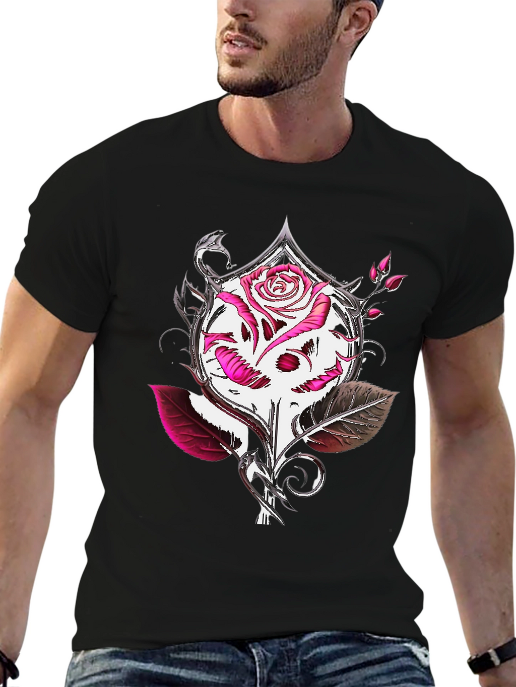 Rose Skull Graphic Tee - Edgy Style
