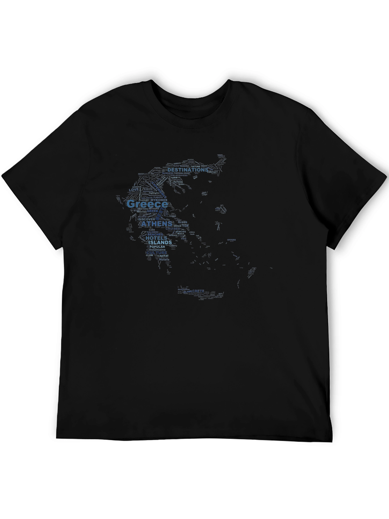 Greece Map Word Art Black T-Shirt Souvenir Travel Tee