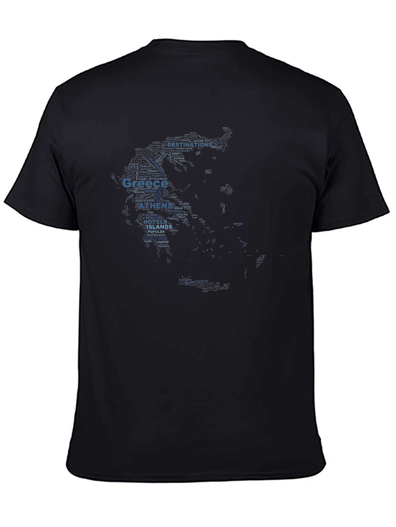 Greece Map Word Art Black T-Shirt Souvenir Travel Tee