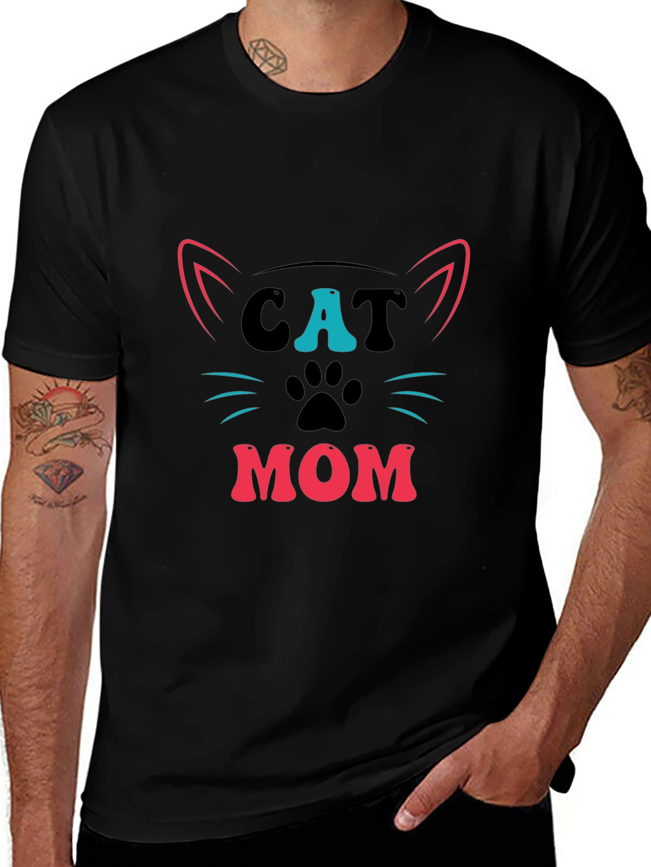 Cat Mom Graphic Tee - Black Cotton T-Shirt