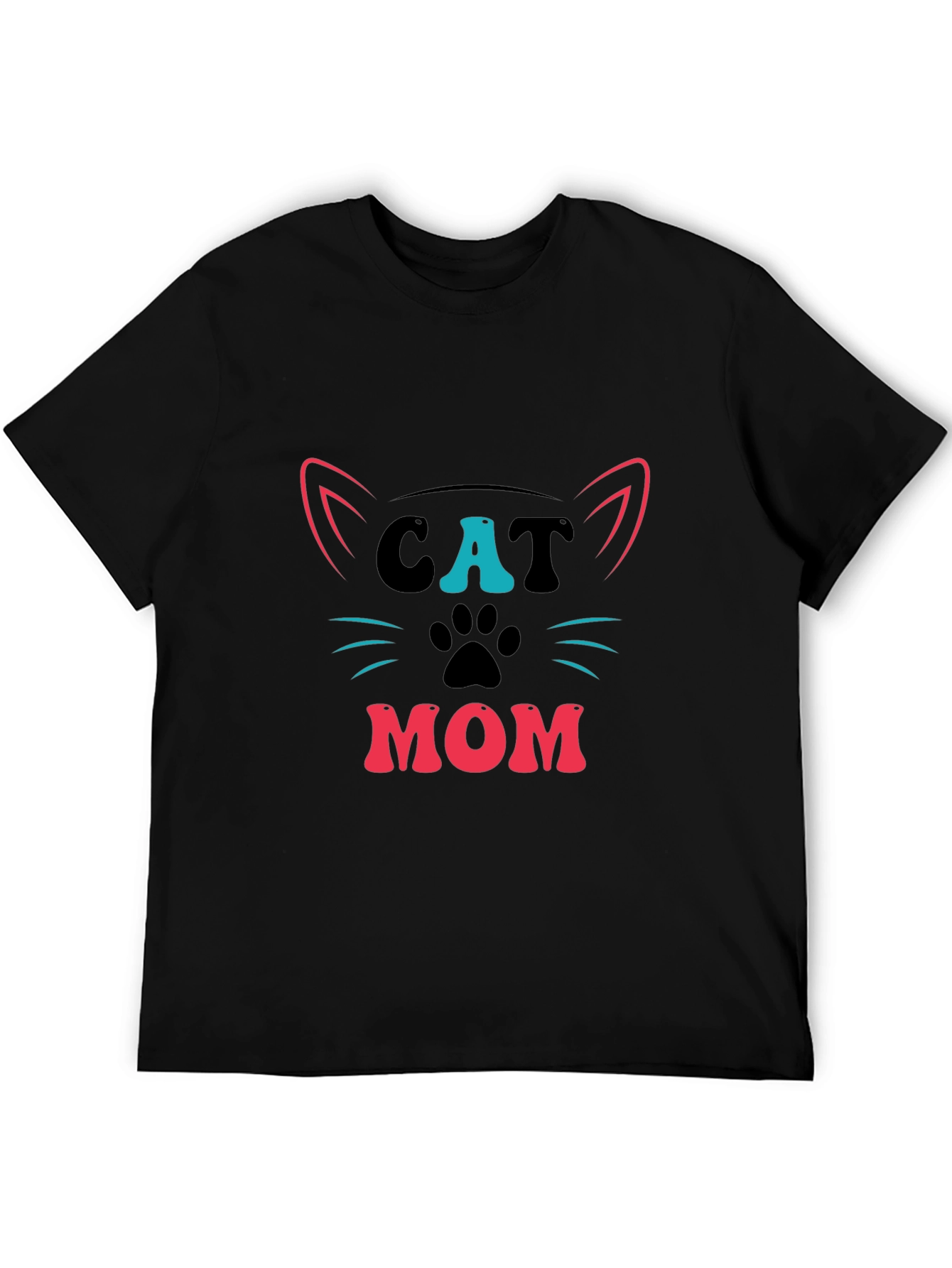 Cat Mom Graphic Tee - Black Cotton T-Shirt