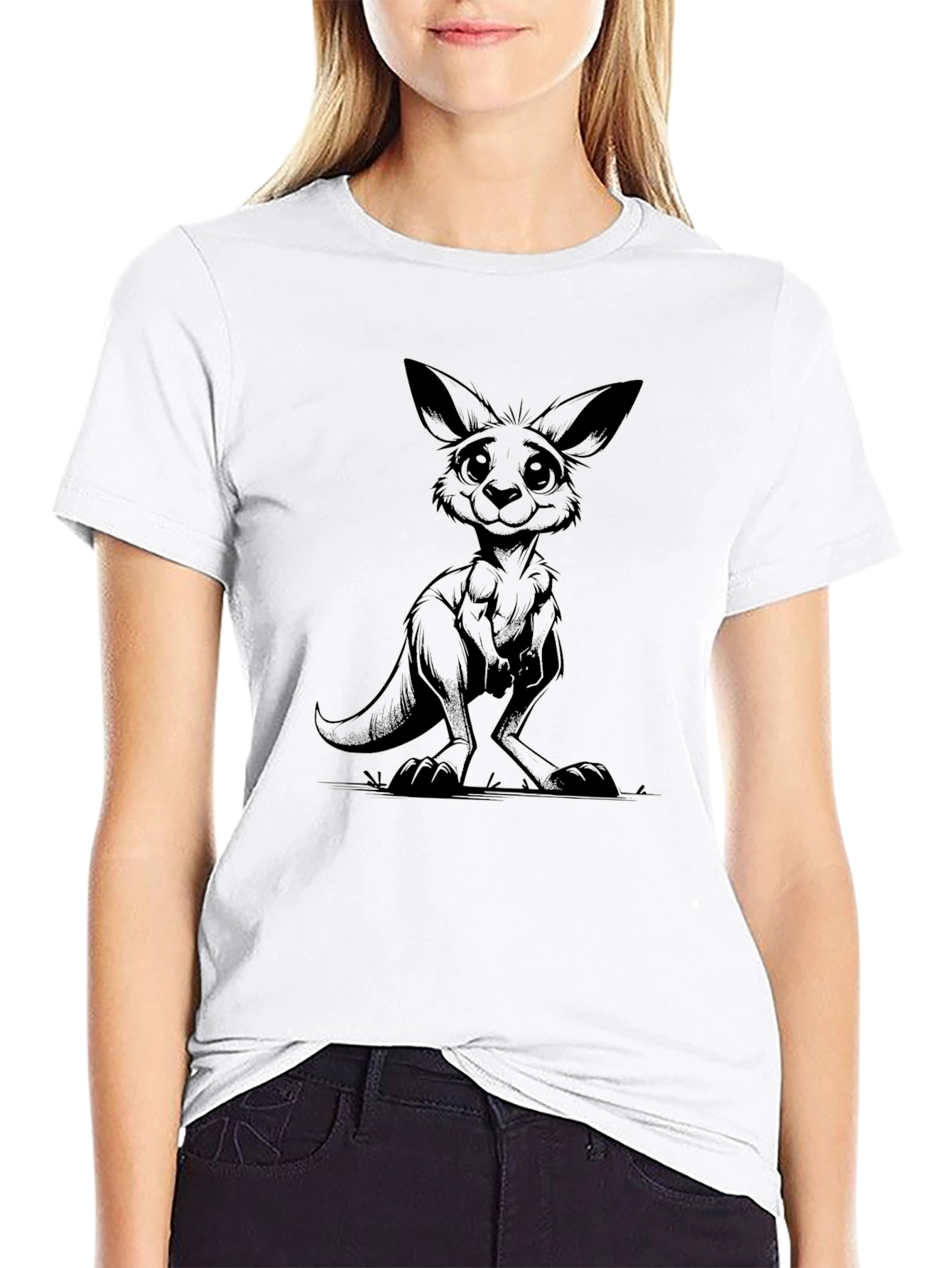 Cartoon Kangaroo Black T-Shirt