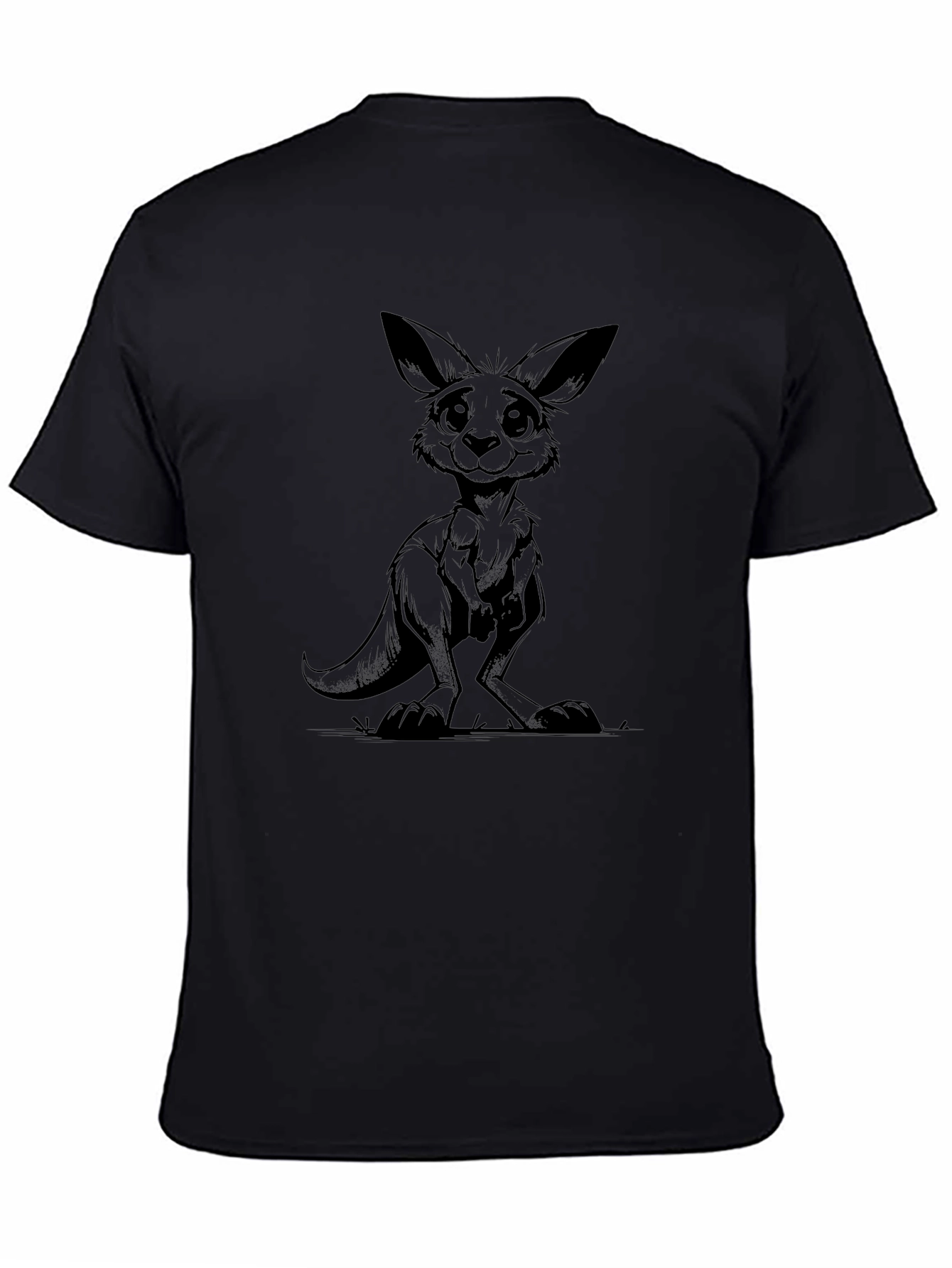 Cartoon Kangaroo Black T-Shirt