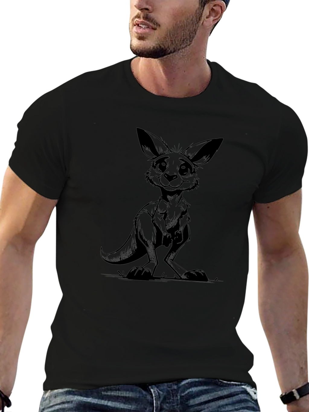 Cartoon Kangaroo Black T-Shirt