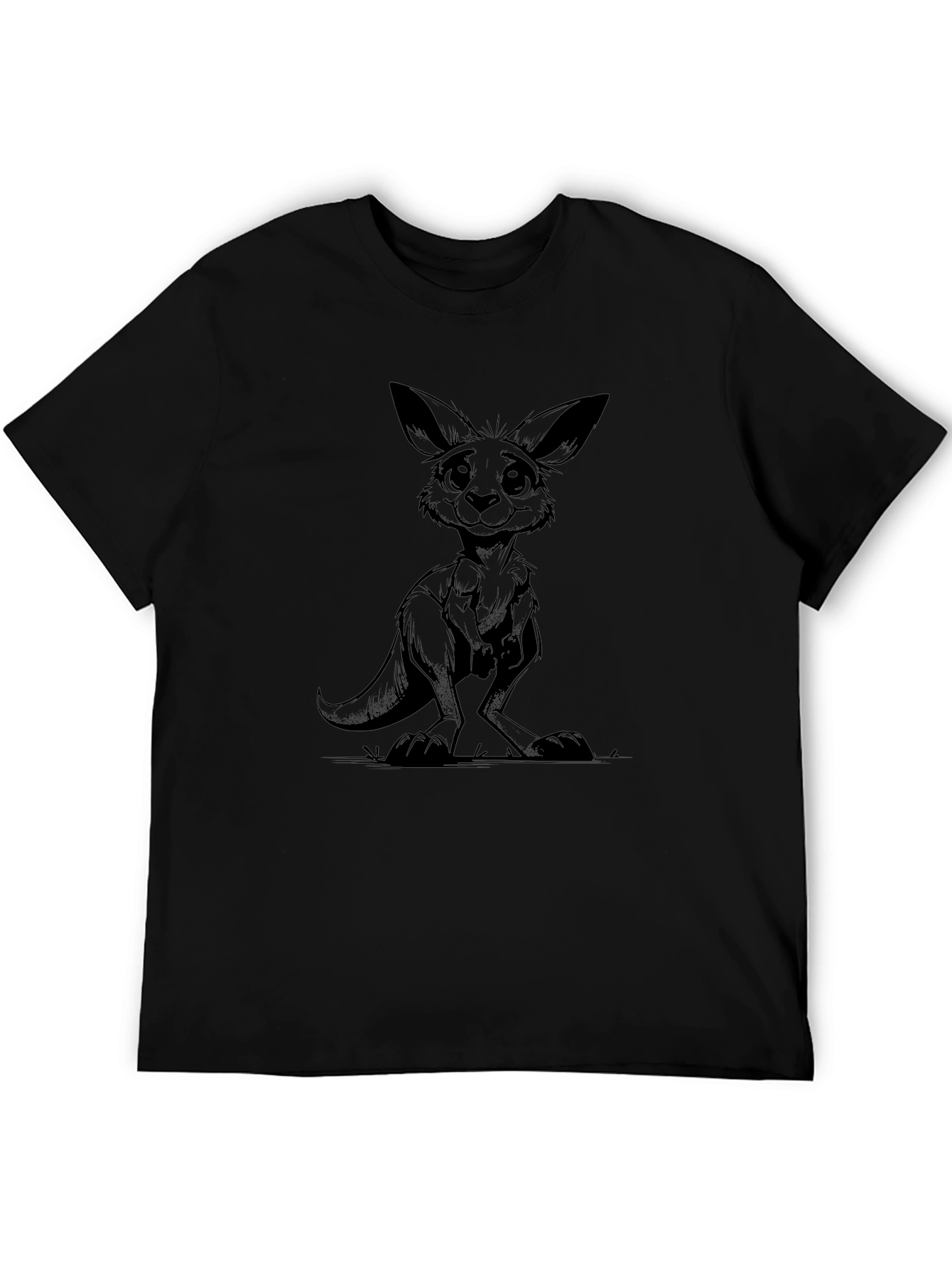 Cartoon Kangaroo Black T-Shirt