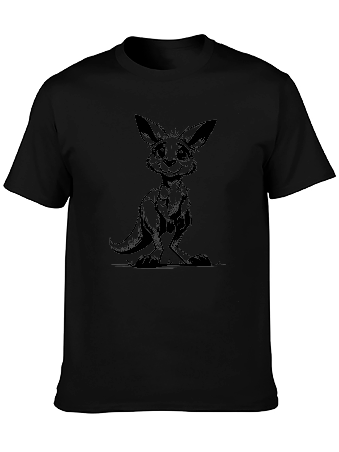 Cartoon Kangaroo Black T-Shirt
