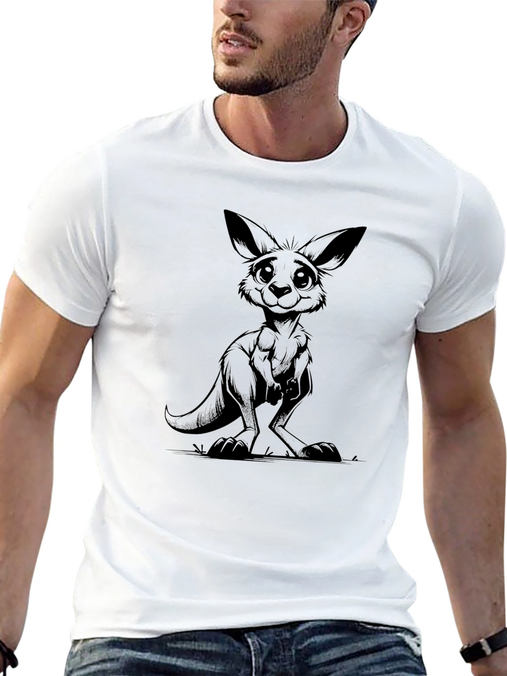 Cartoon Kangaroo Black T-Shirt