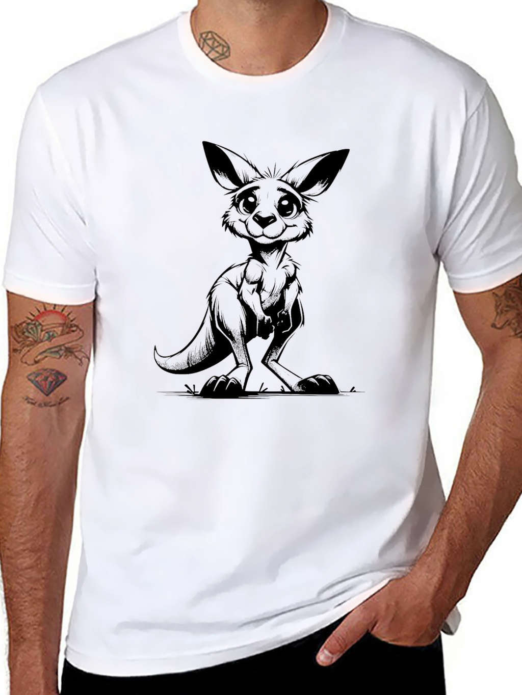 Cartoon Kangaroo Black T-Shirt