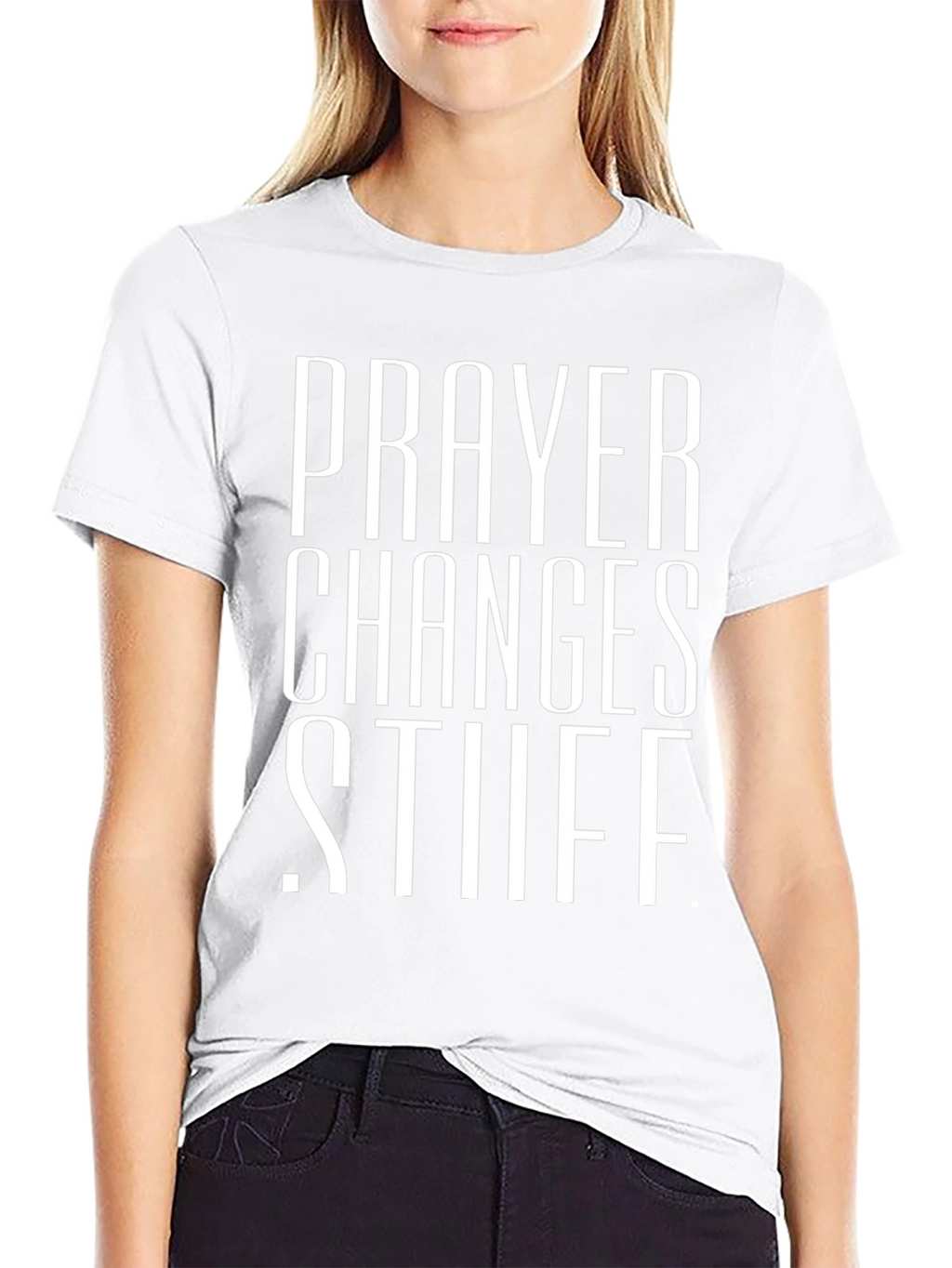 Prayer Changes Stuff Black Graphic T-Shirt