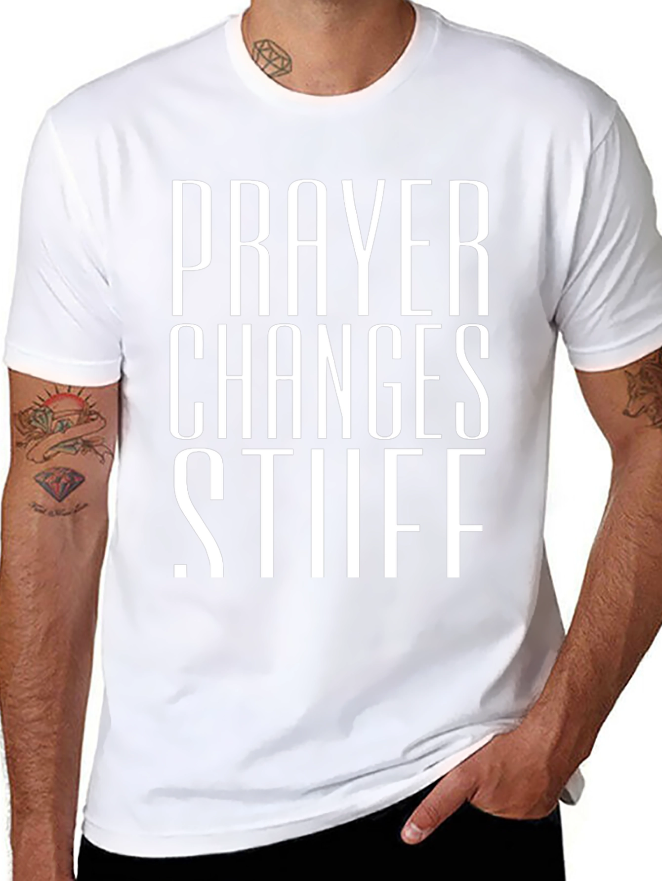 Prayer Changes Stuff Black Graphic T-Shirt