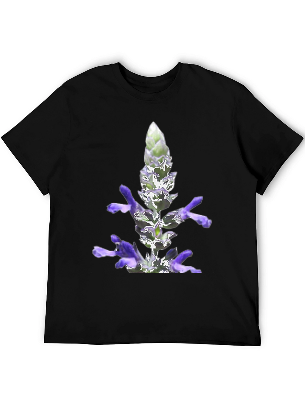 Black T-Shirt with Lavender Flower Print