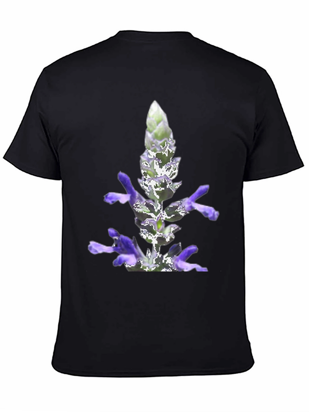 Black T-Shirt with Lavender Flower Print