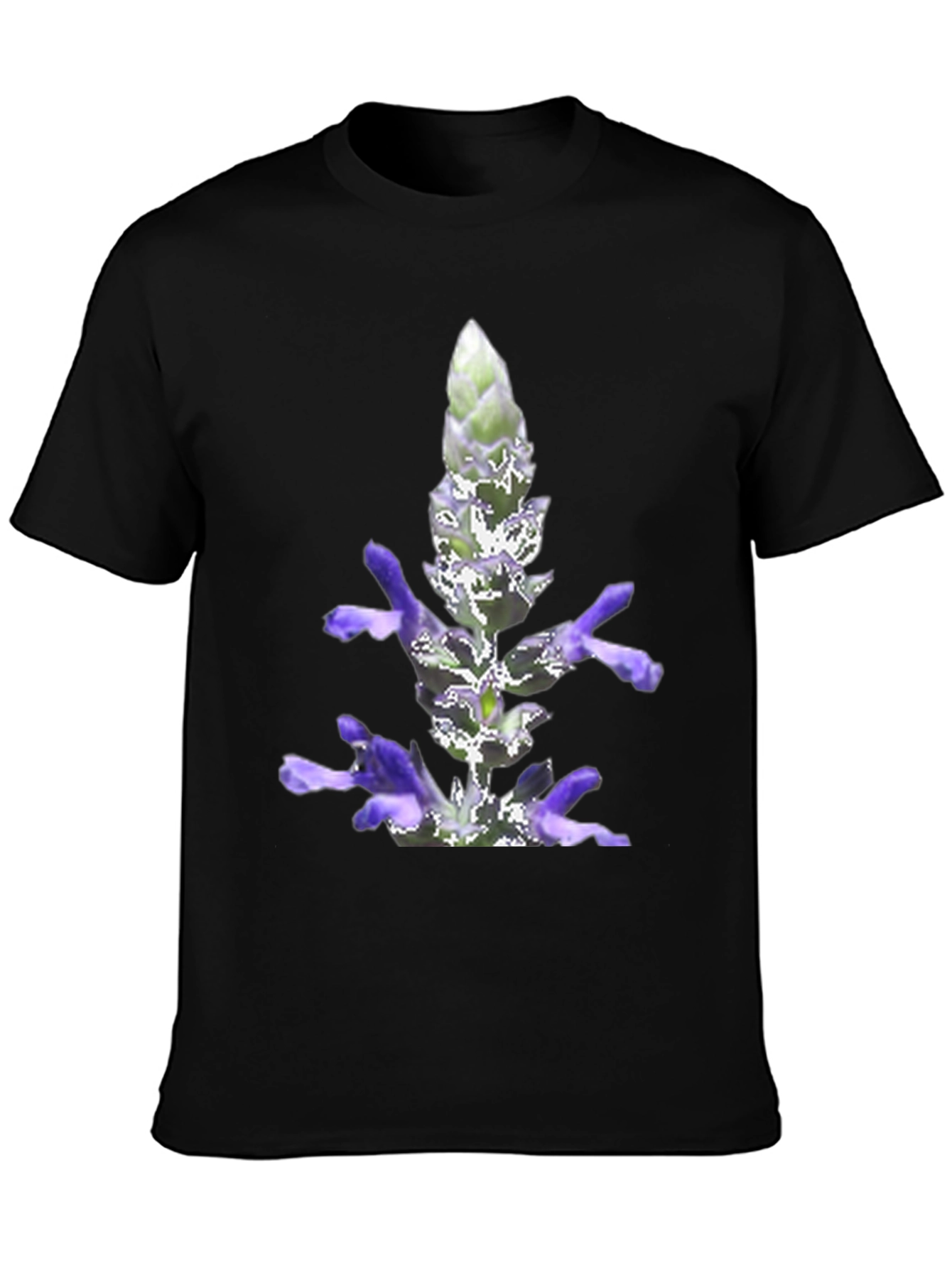 Black T-Shirt with Lavender Flower Print