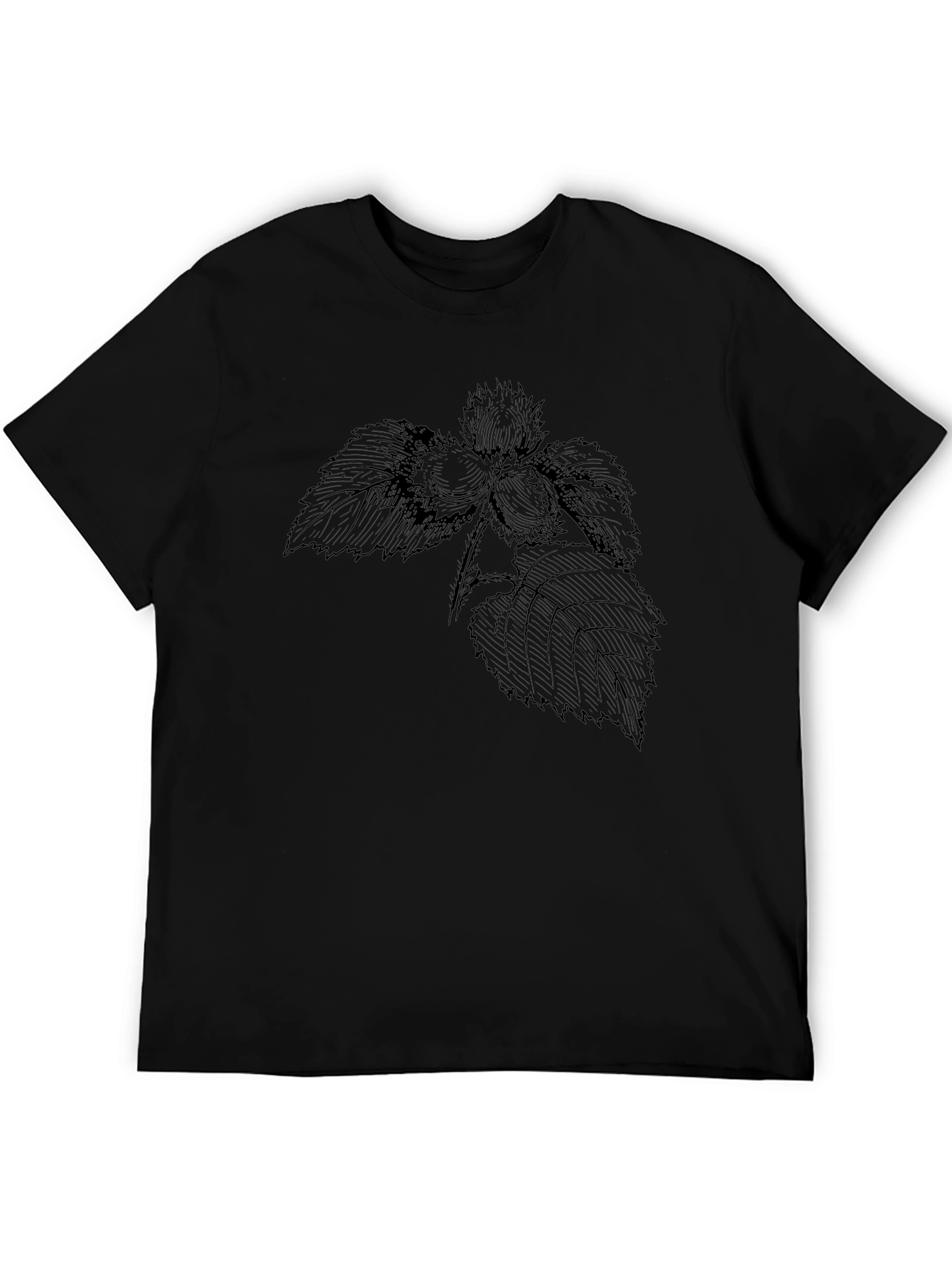 Botanical Print Black Tee - Nature Inspired Fashion
