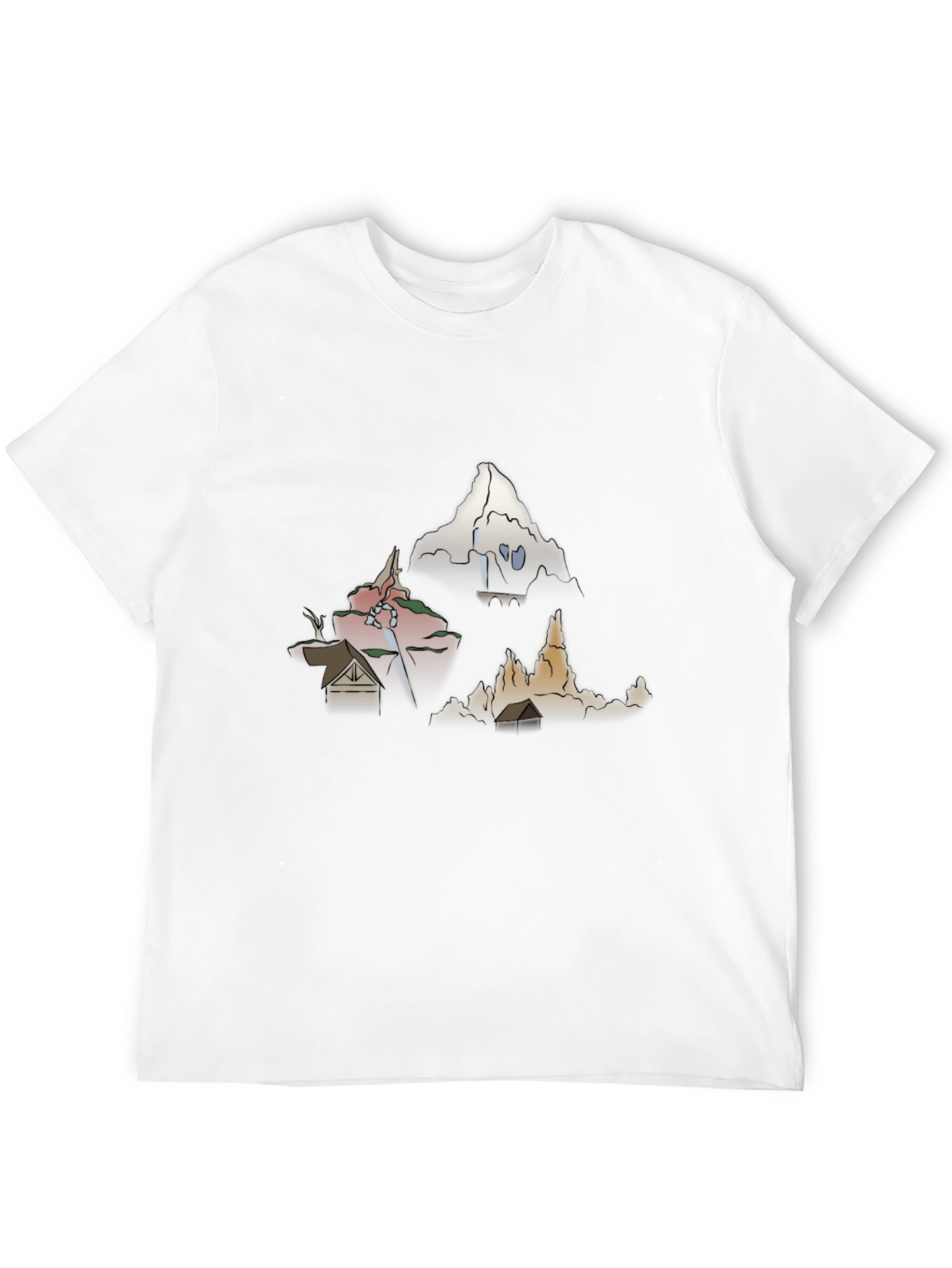 Mens Graphic Tee - Cartoon Landscape Print