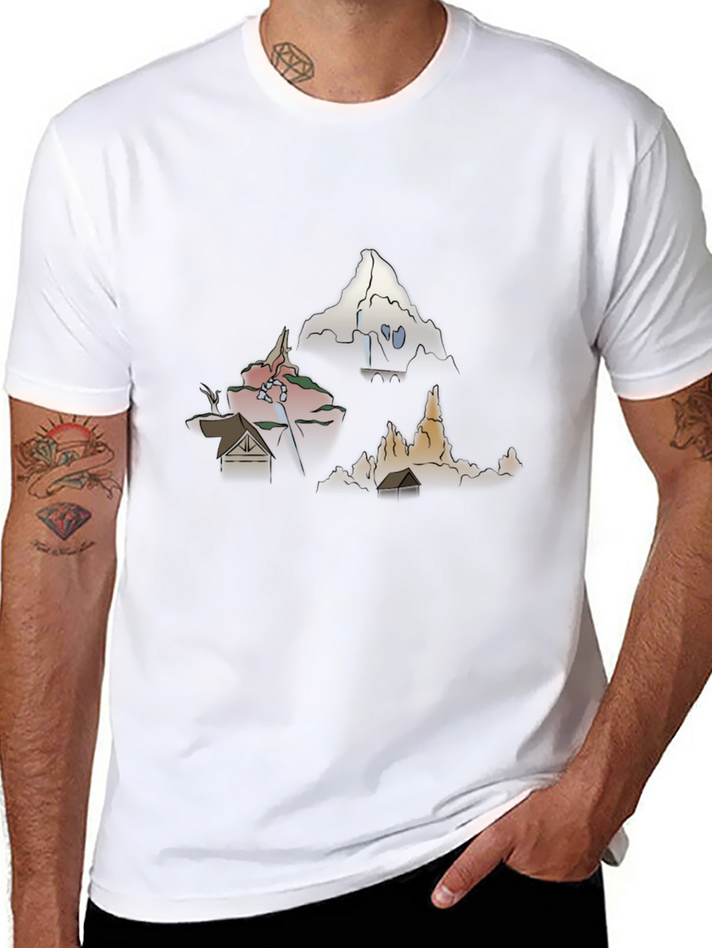 Mens Graphic Tee - Cartoon Landscape Print