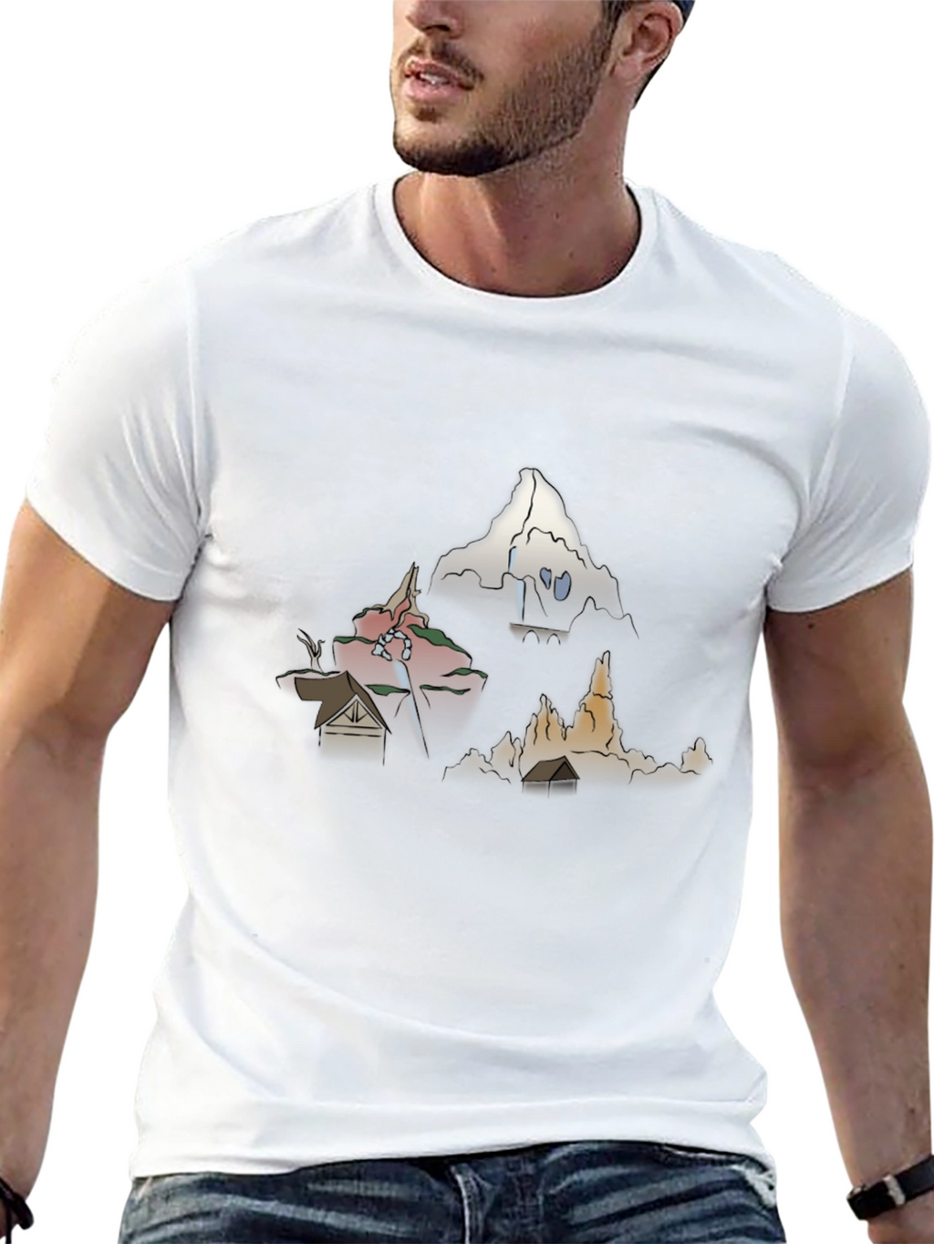 Mens Graphic Tee - Cartoon Landscape Print